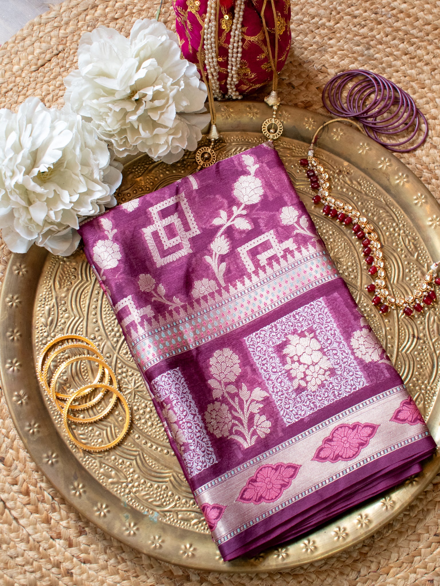 Banarasi Cotton Silk Saree With Zari Border - Wine