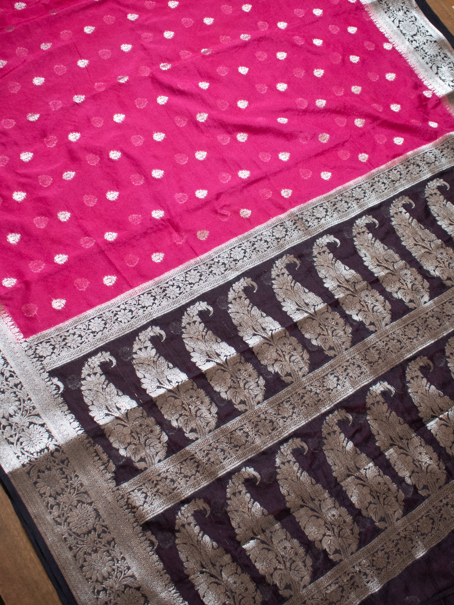 Banarasi Semi Chiffon Saree with Zari Weaving & Border- Magenta