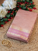 Banarasi Crushed Tissue Saree With Zari Border- Peach