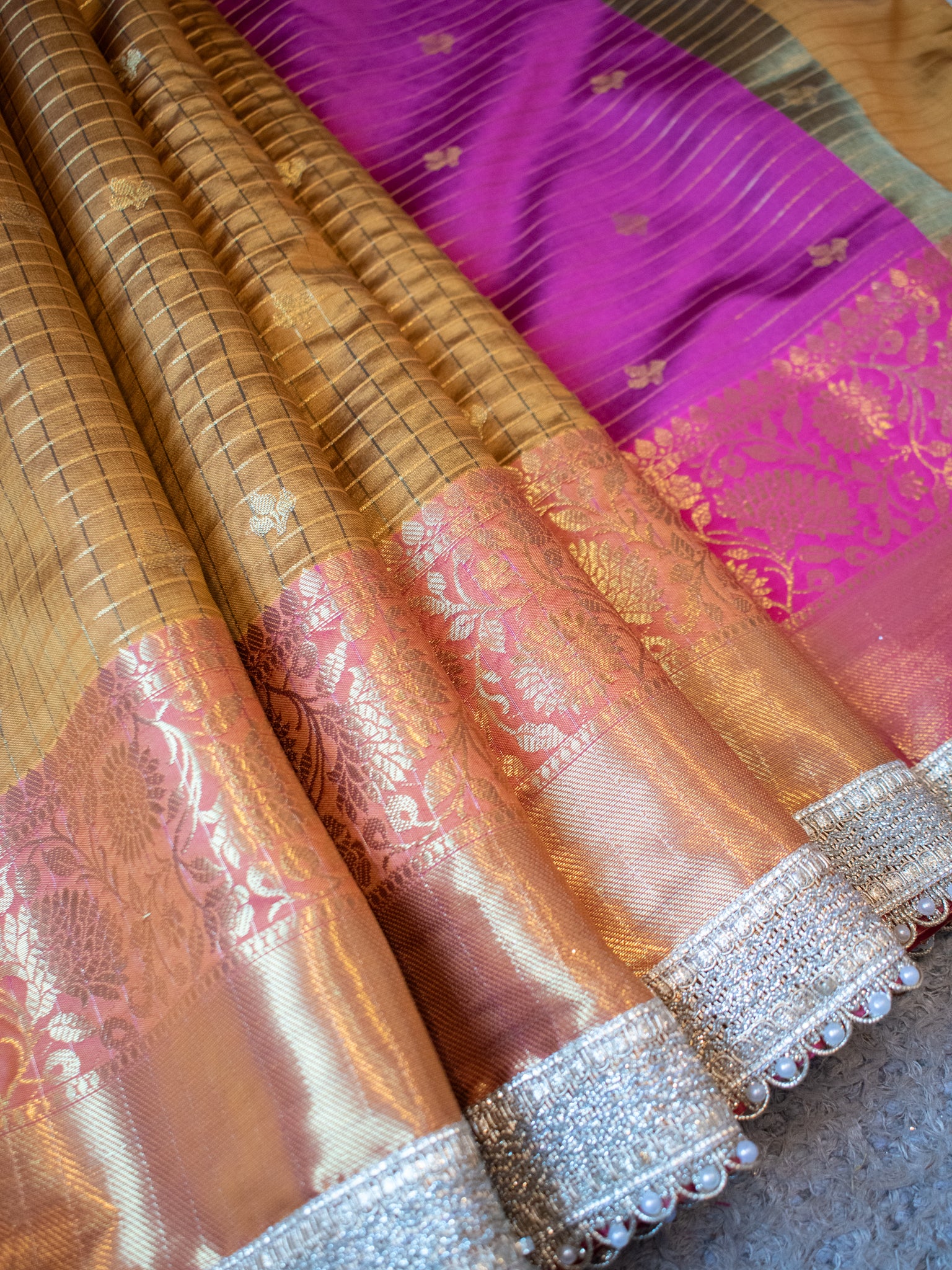Banarasi Cotton Silk Saree With Zari Weaving & Lace Border-  Mustard