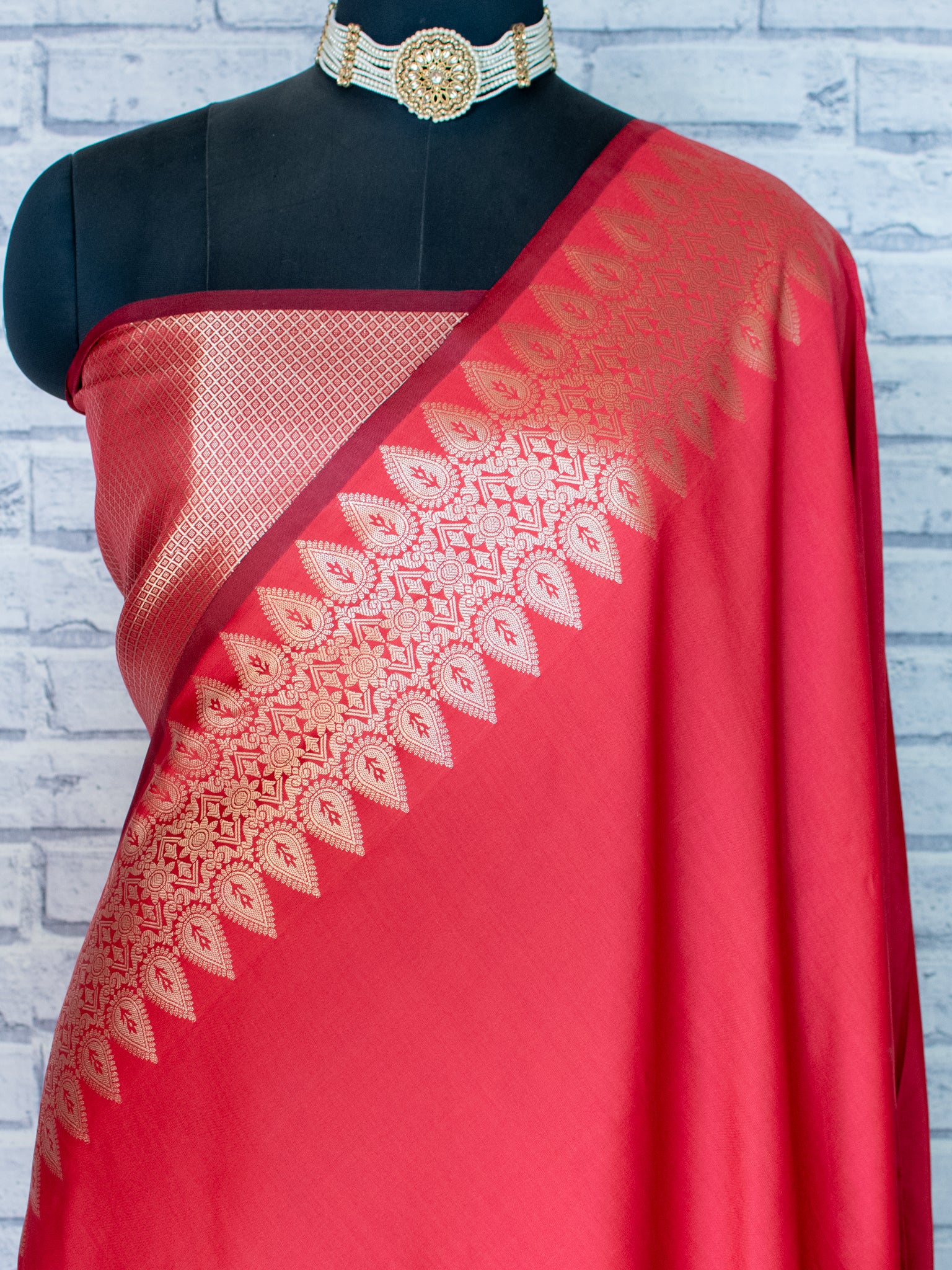 Banarasi Semi Silk Saree With Zari Weaving & Border - Red