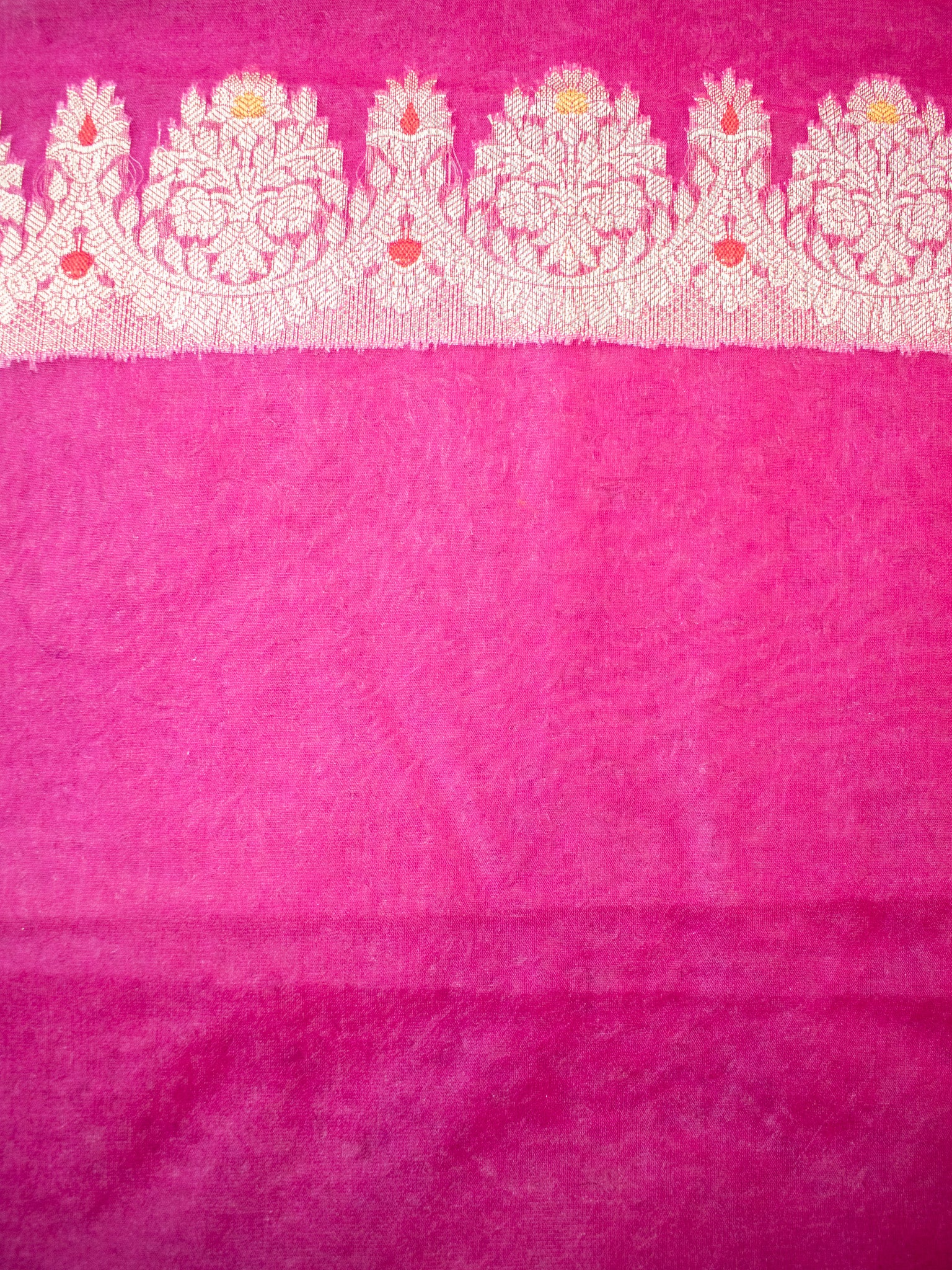 Banarasi Cotton Silk Saree With Silver Zari Weaving & Border-Pink