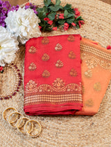 Banarasi Dual Shade Pure Georgette Saree With Resham Weaving-Orange & Red