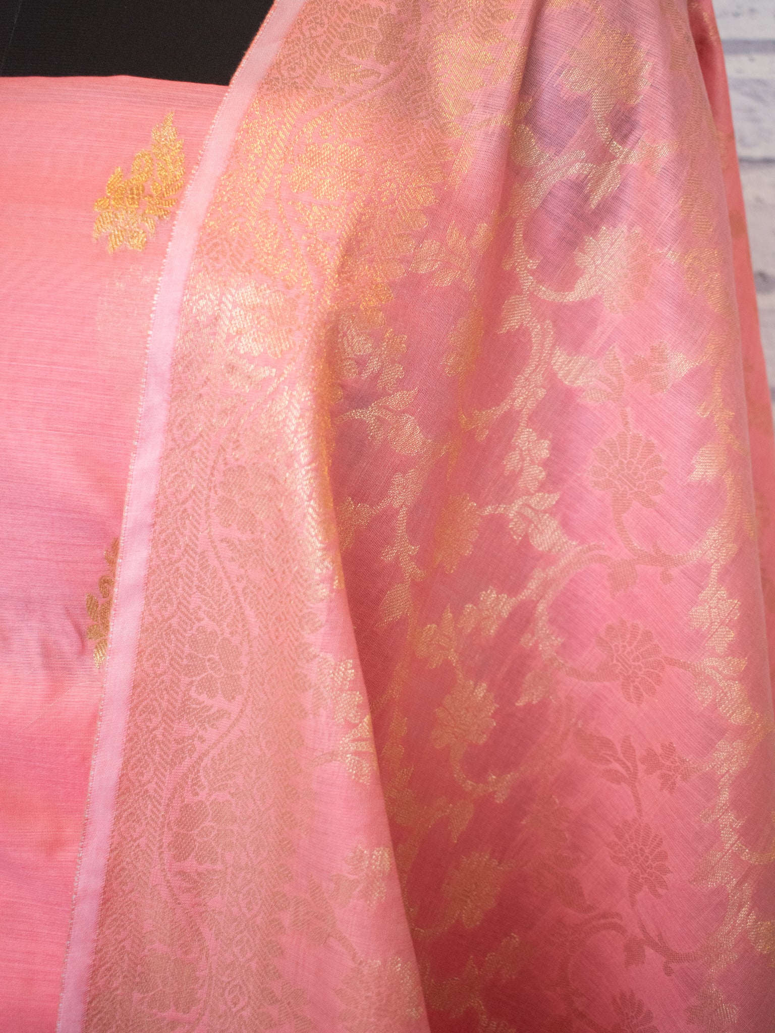 Banarasi Cotton Silk Salwar Kameez with Floral Dupatta- Pink