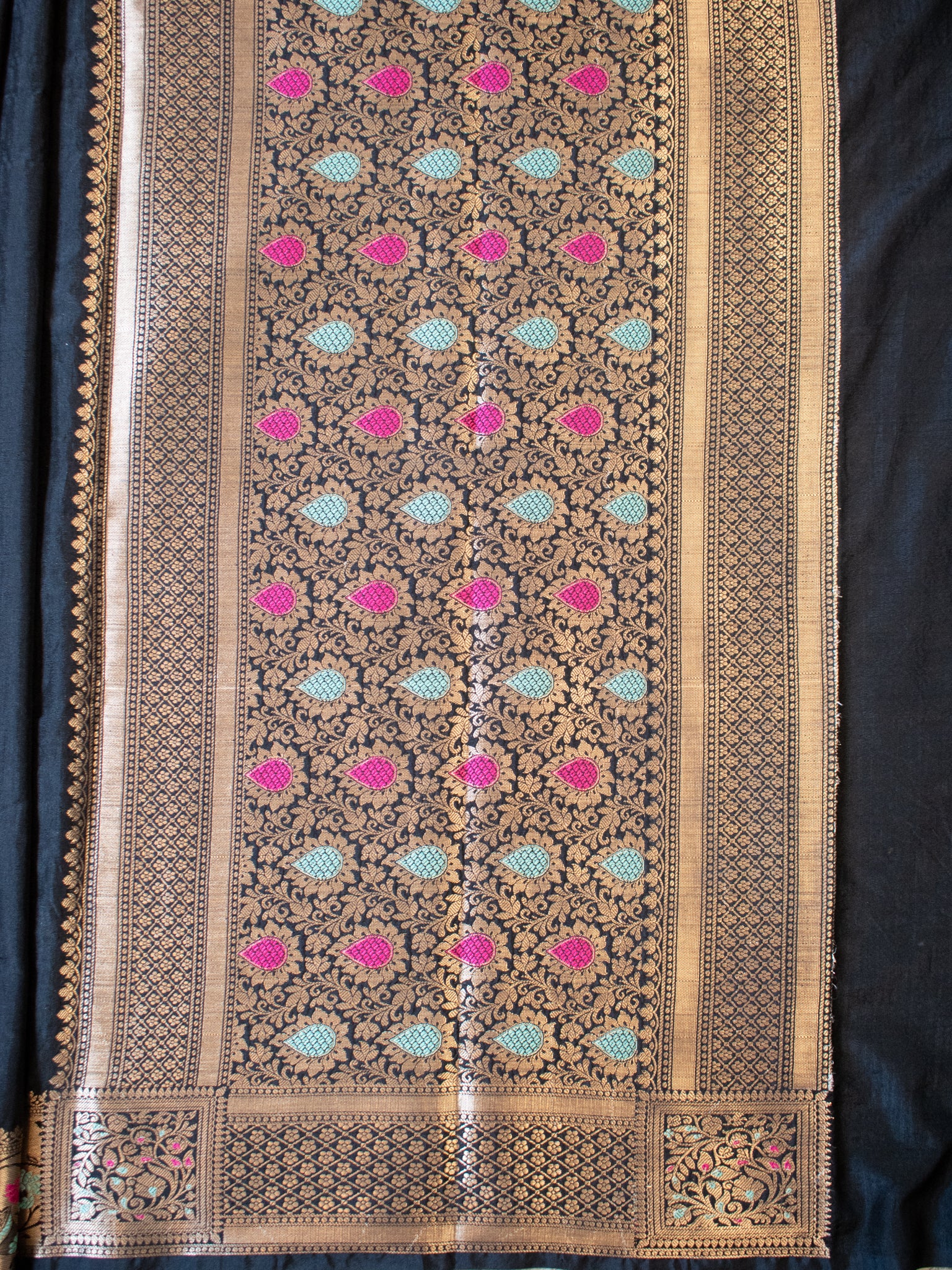 Banarasi Plain Semi Katan Saree With Meena Border- Black