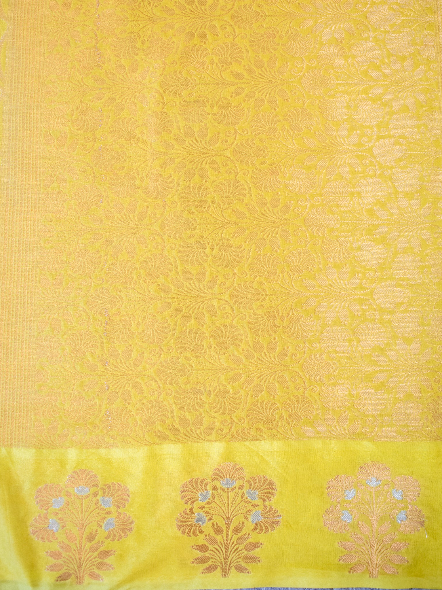 Banarasi Soft Cotton Saree With Zari Weaving & Border- Yellow