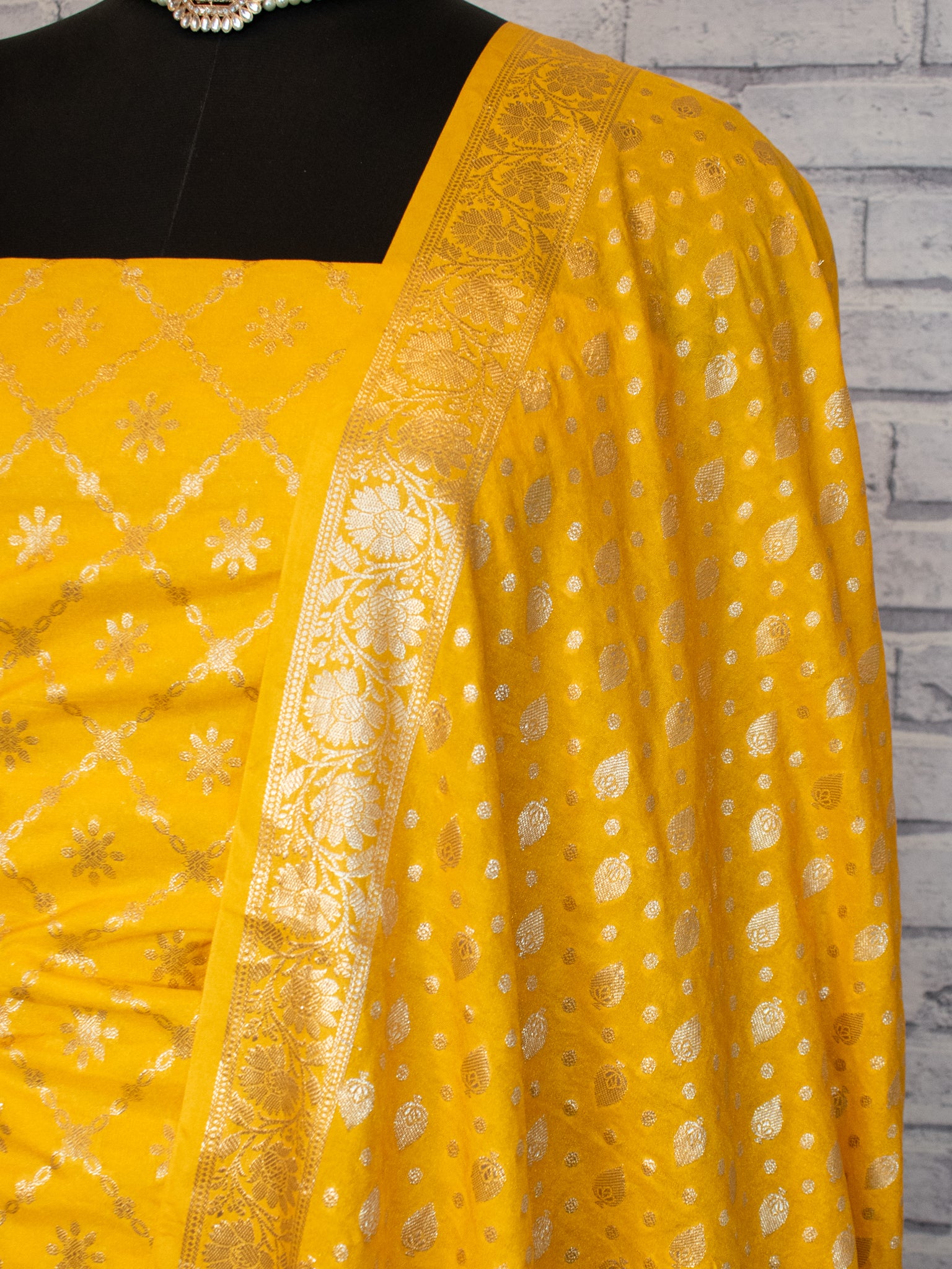 Banarasi Semi Katan Salwar Kameez Fabric With Dupatta- Yellow