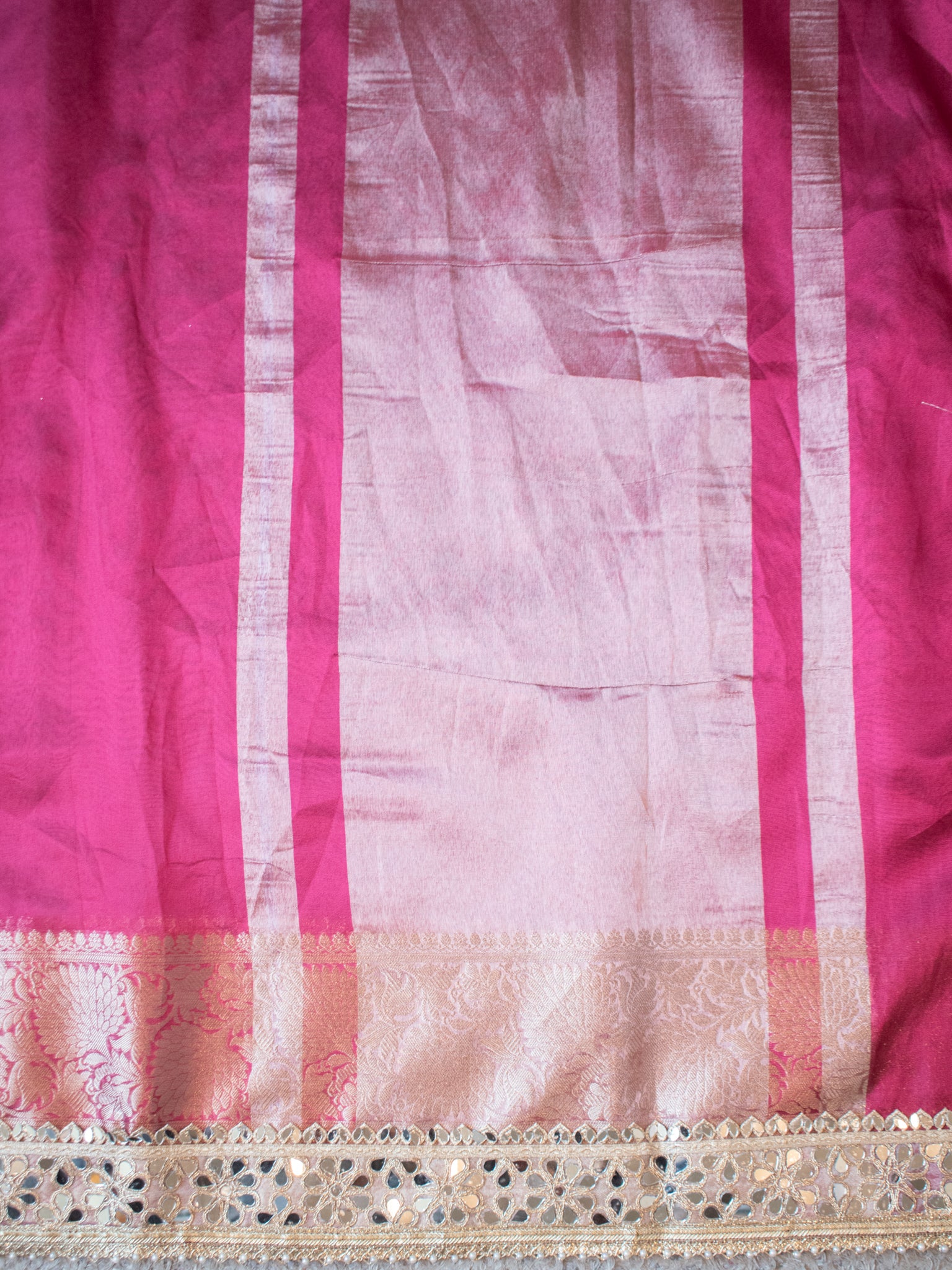 Banarasi Plain Tissue Saree with MirrorLace Border - Magenta