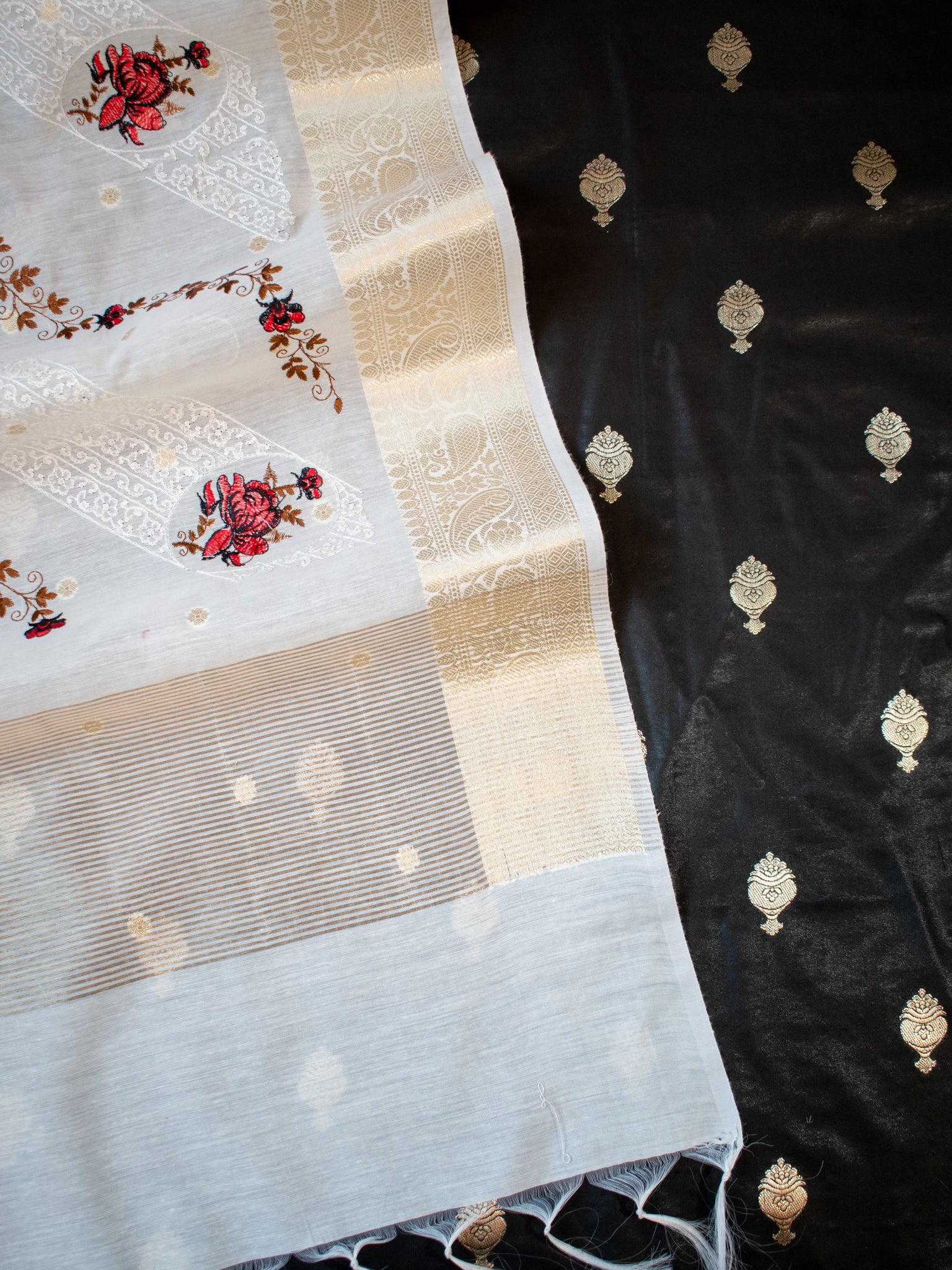 Banarasi Cotton Silk Salwar Kameez with Contrast Dupatta- Black