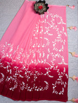 Dual Shade Embroidered Semi Chiffon Saree-Pink