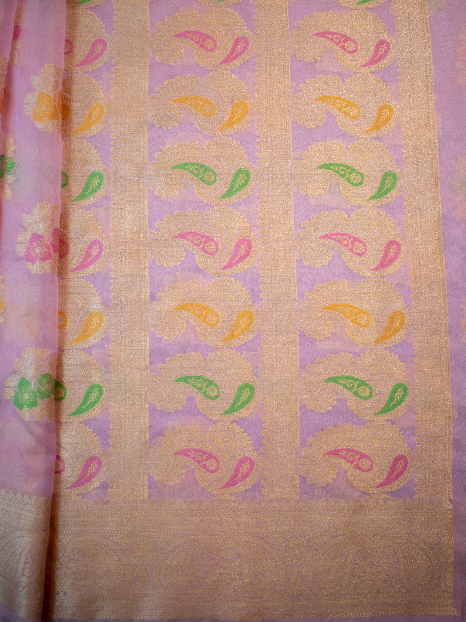 Banarasi Cotton Silk Saree with Floral Weaving & Border-Pink