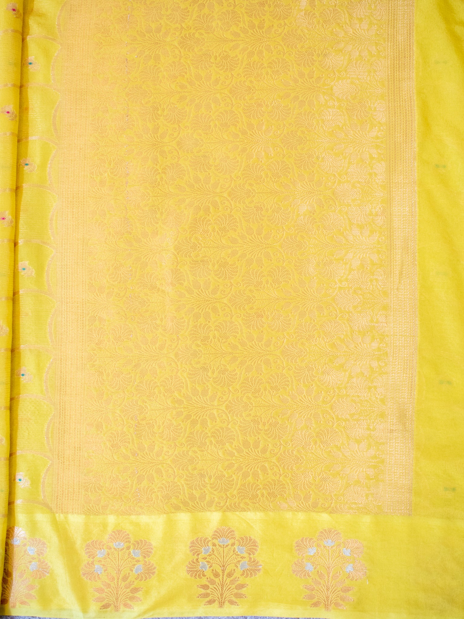 Banarasi Soft Cotton Saree With Zari Weaving & Border- Yellow