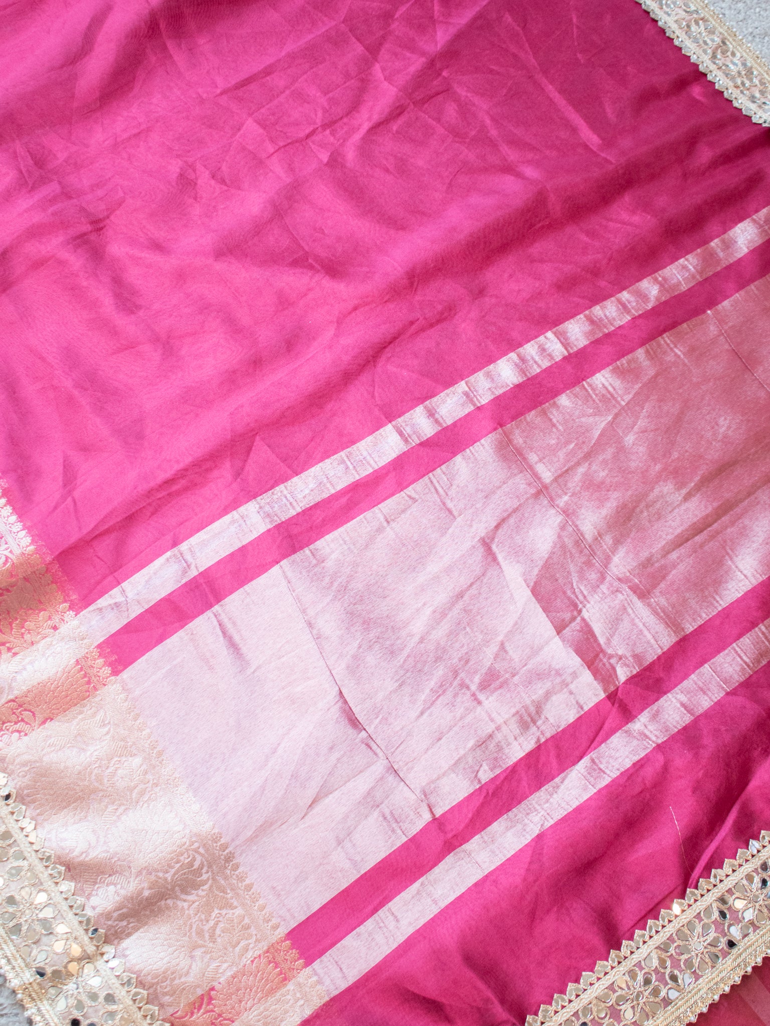 Banarasi Plain Tissue Saree with MirrorLace Border - Magenta