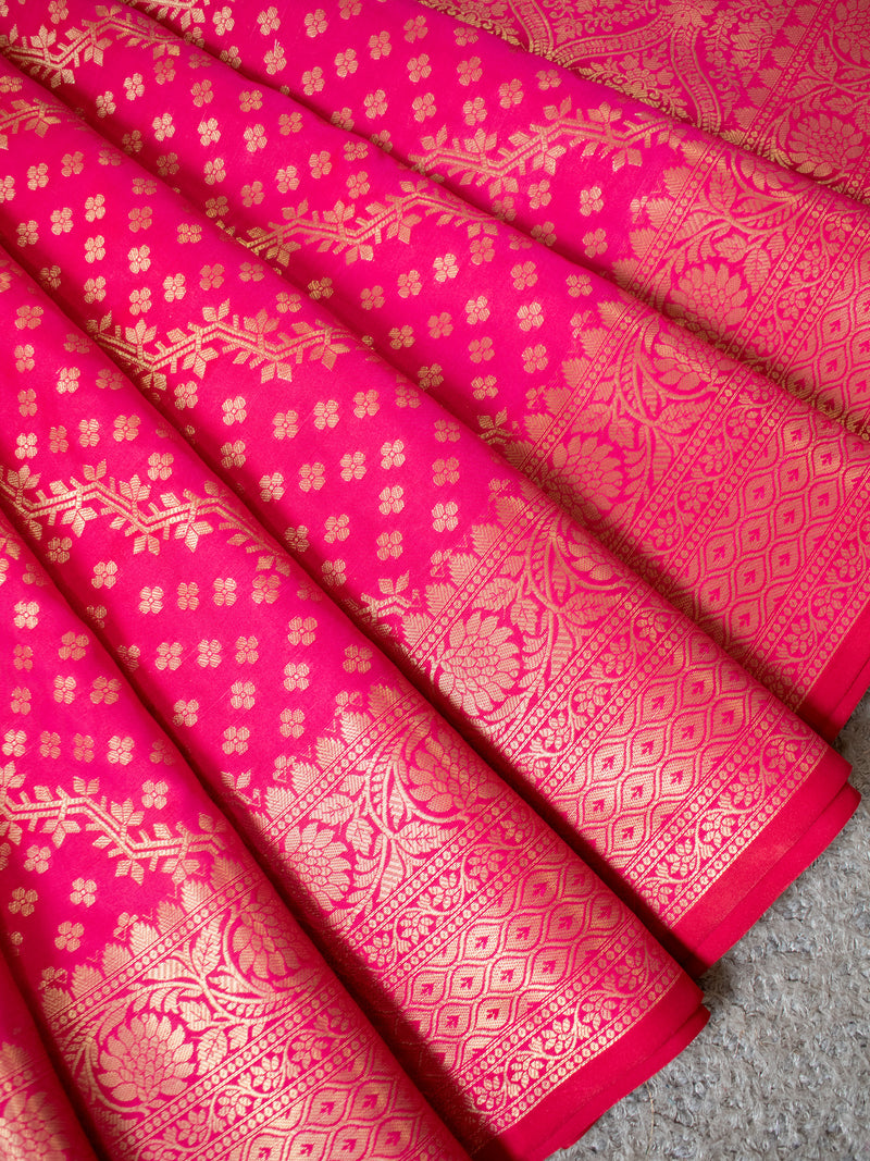 Banarasi Cotton Silk Saree With Meena Weaving-Pink