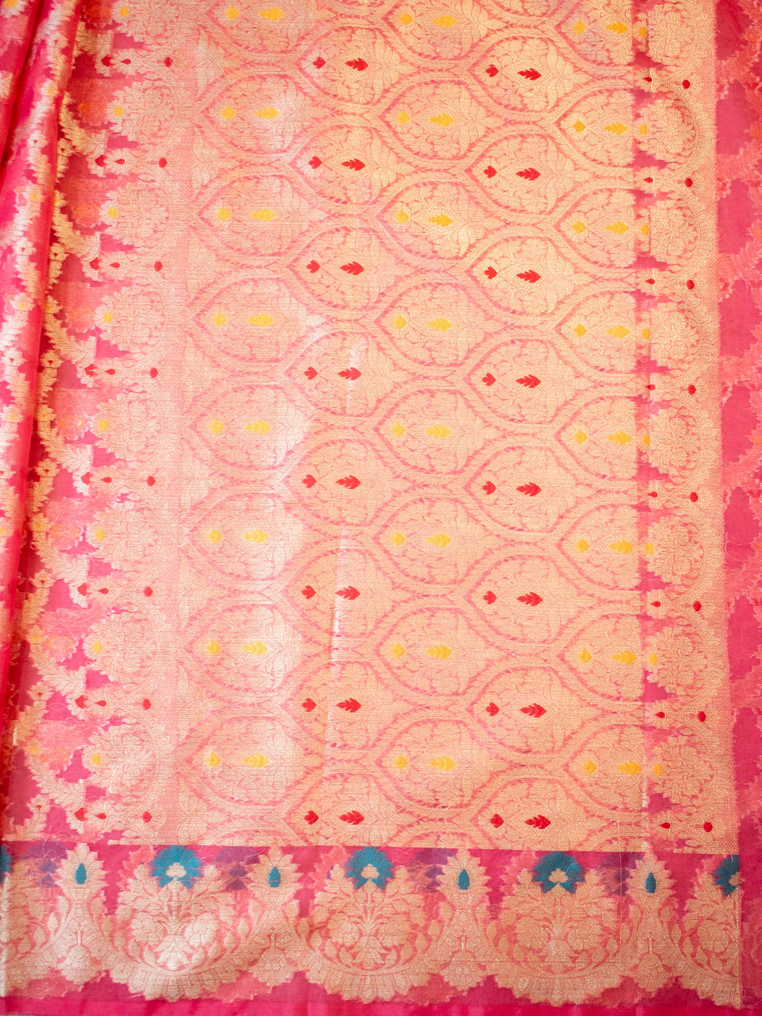 Banarasi Cotton Silk Saree With Silver Zari Weaving & Border-Pink