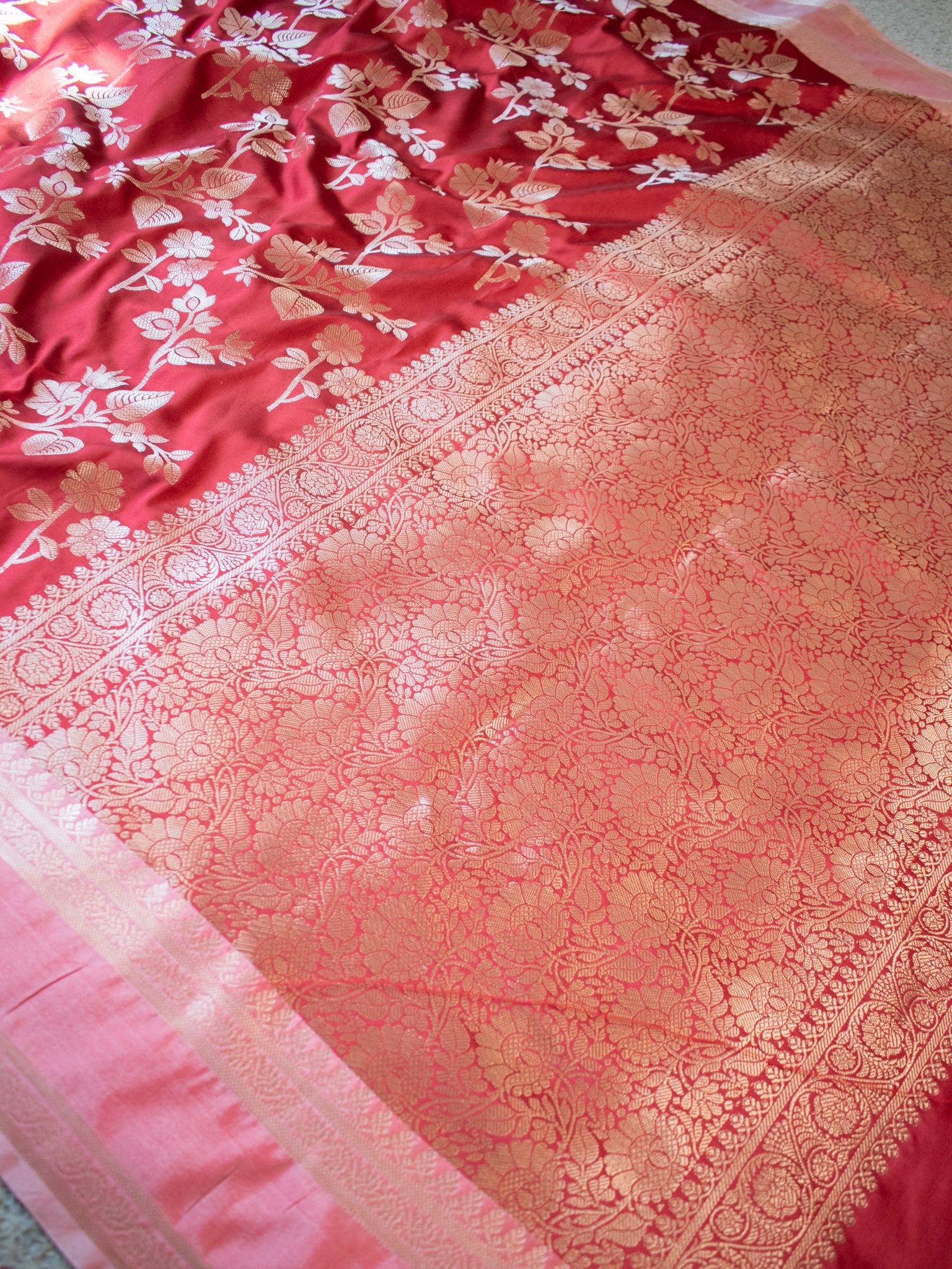 Banarasi Semi Silk Saree With Border - Red