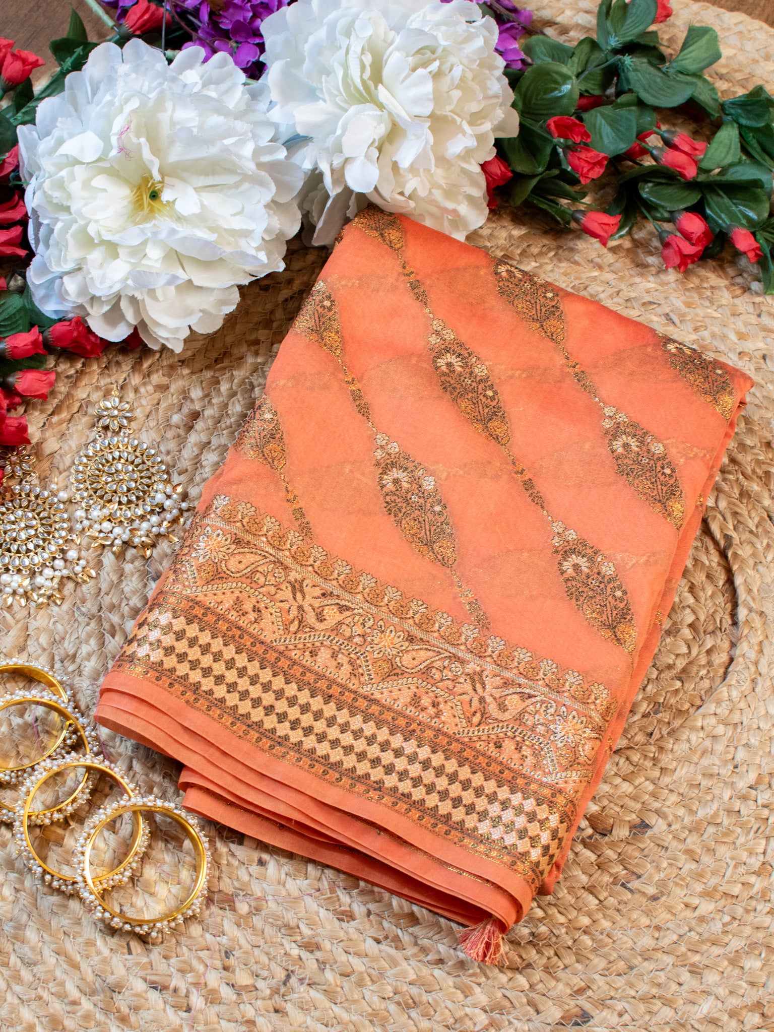 Banarasi Pure Georgette Saree With Resham Weaving-Orange