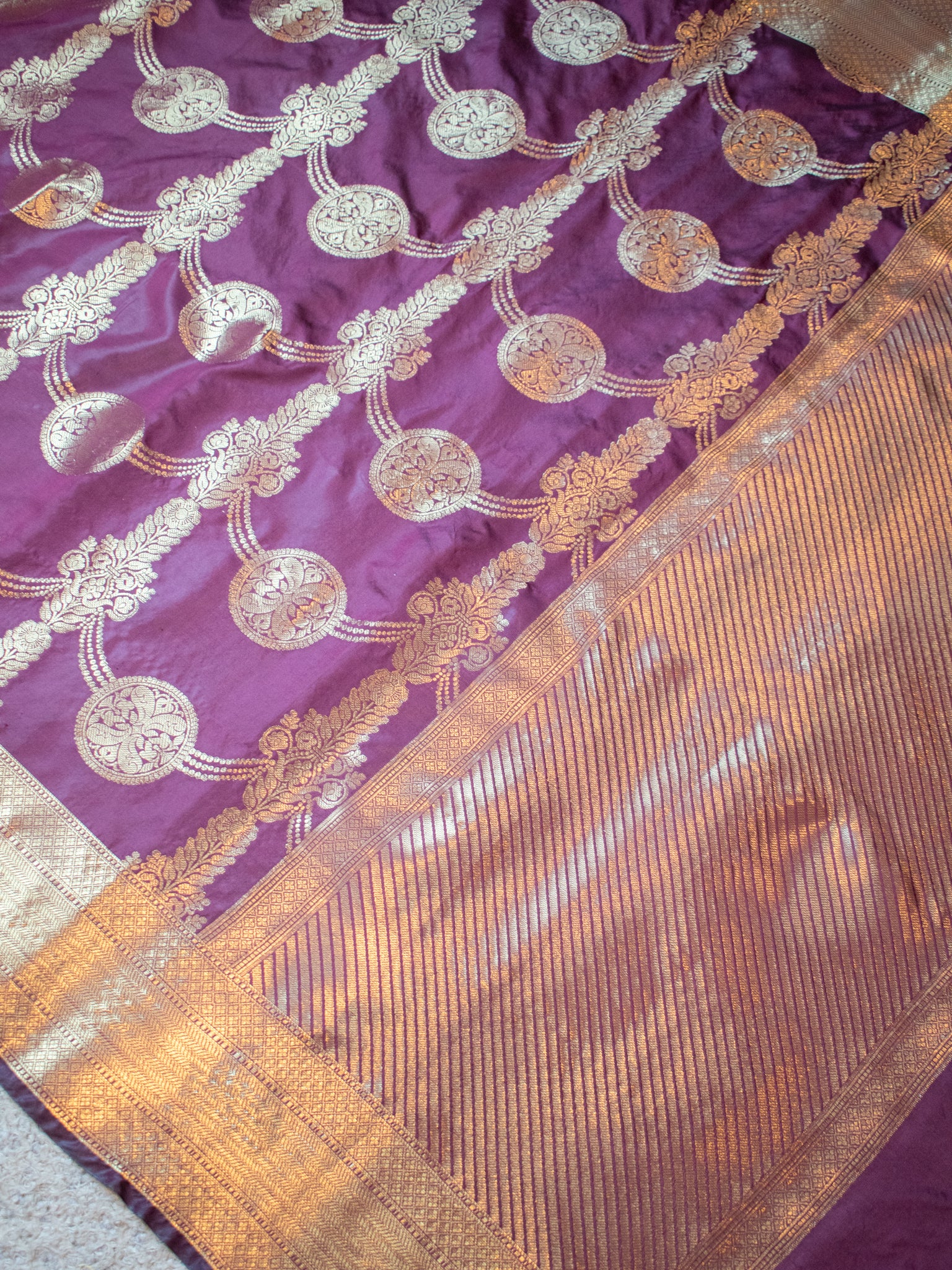 Banarasi Cotton Silk Saree With Antique Zari Weaving - Wine