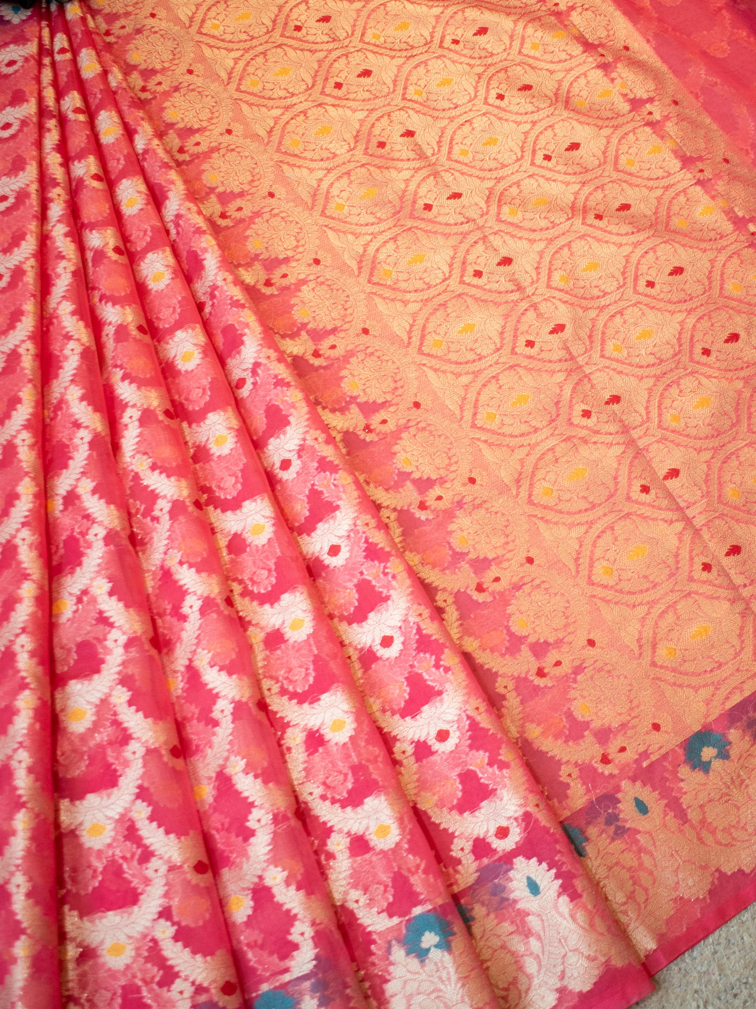 Banarasi Cotton Silk Saree With Silver Zari Weaving & Border-Pink