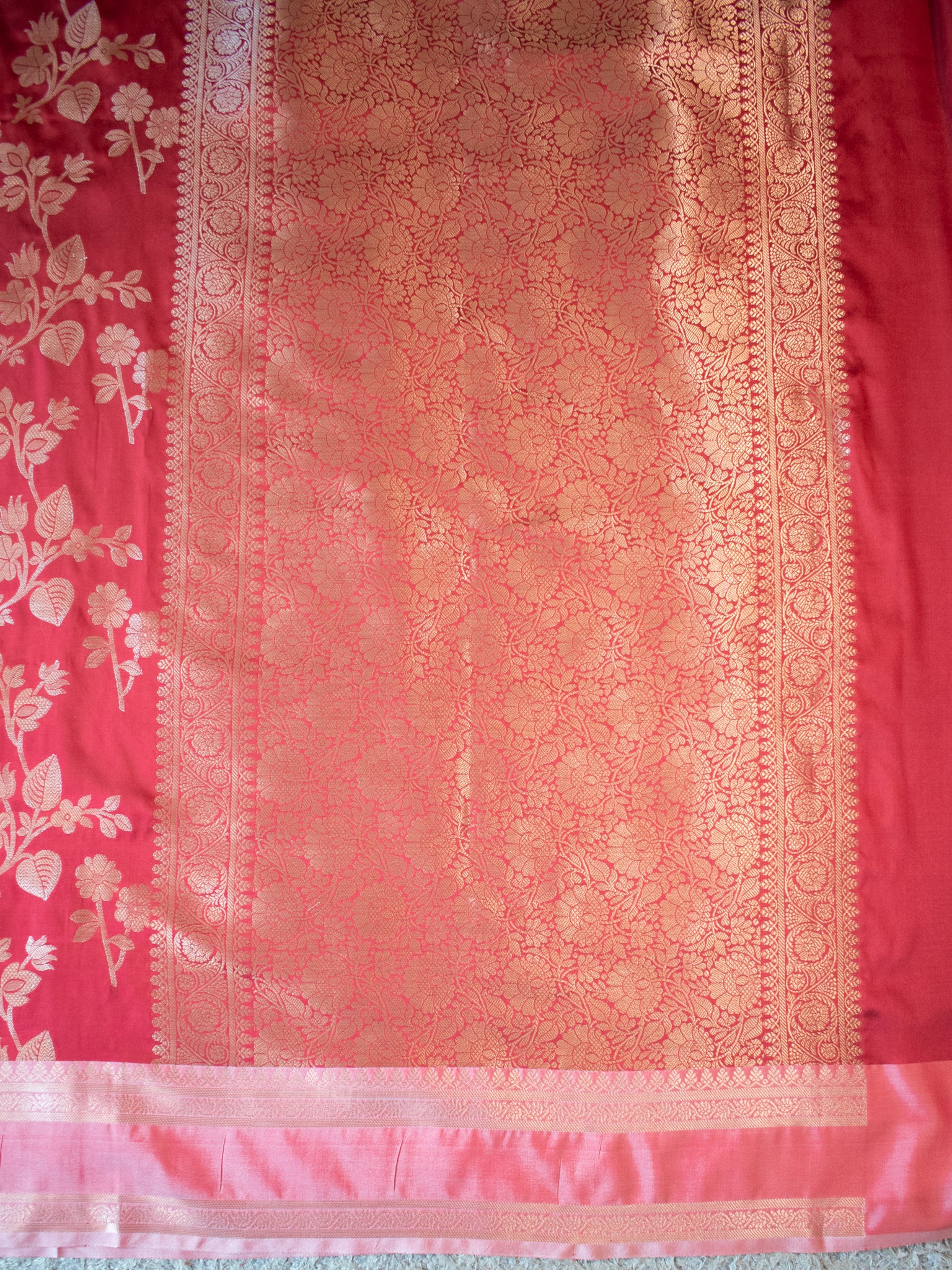 Banarasi Semi Silk Saree With Border - Red