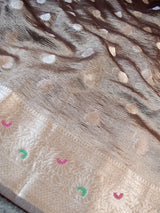 Banarasi Crushed Tissue Saree With Zari Border-Brown
