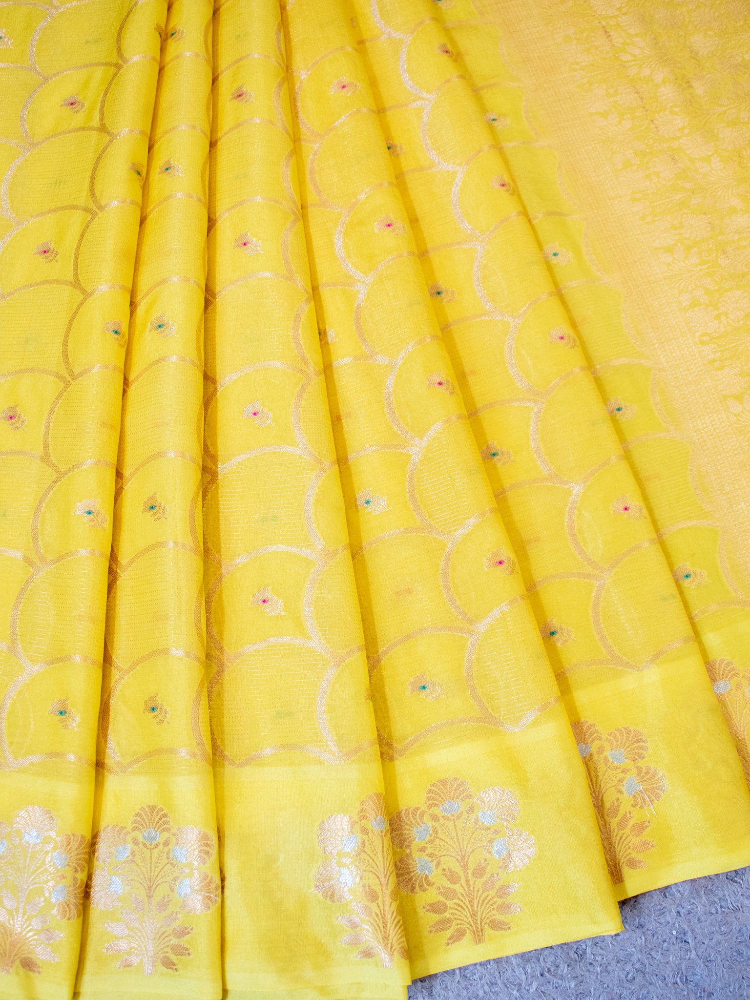 Banarasi Soft Cotton Saree With Zari Weaving & Border- Yellow