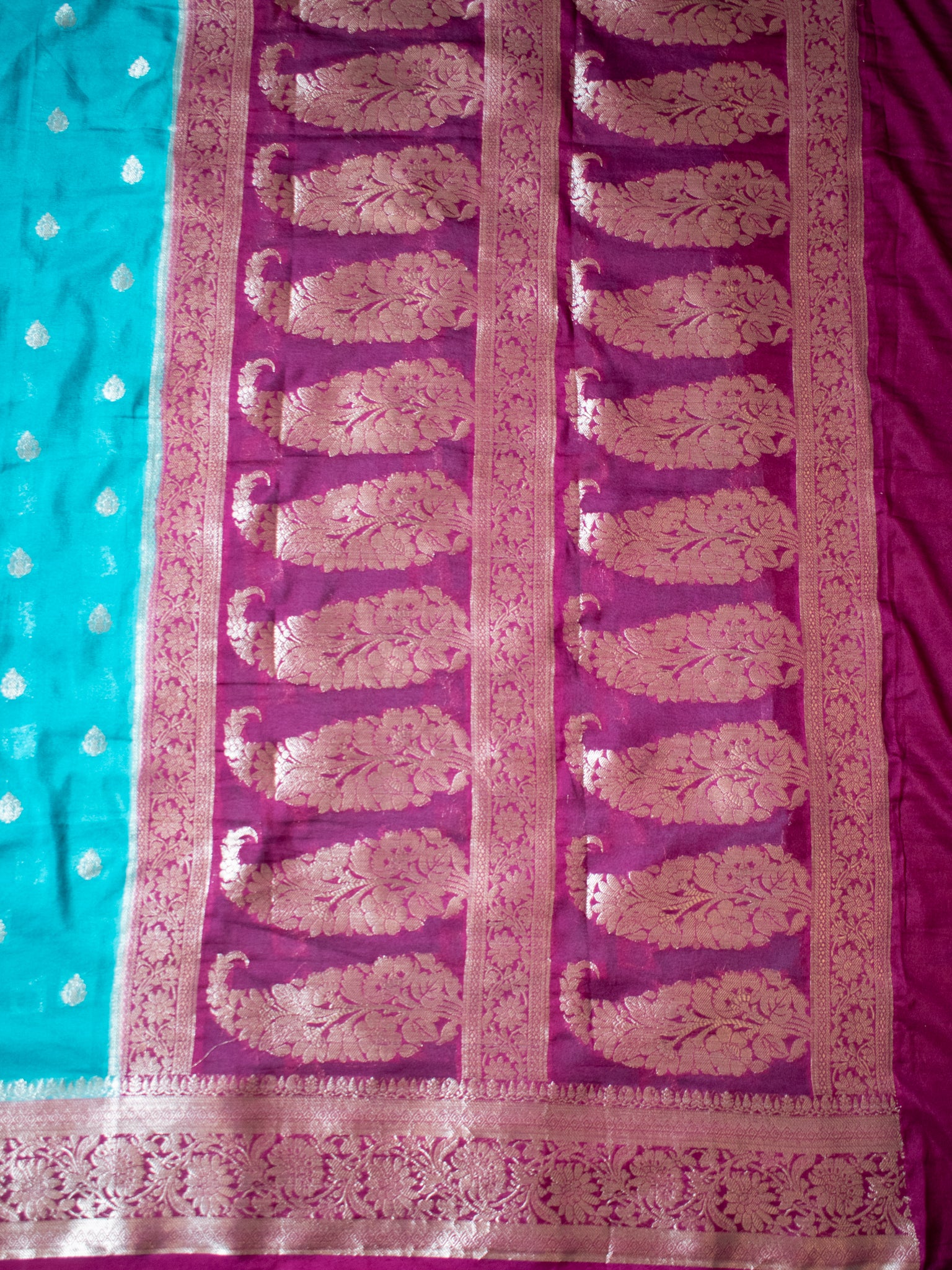 Banarasi Semi Chiffon Saree with Zari Weaving & Border- Blue