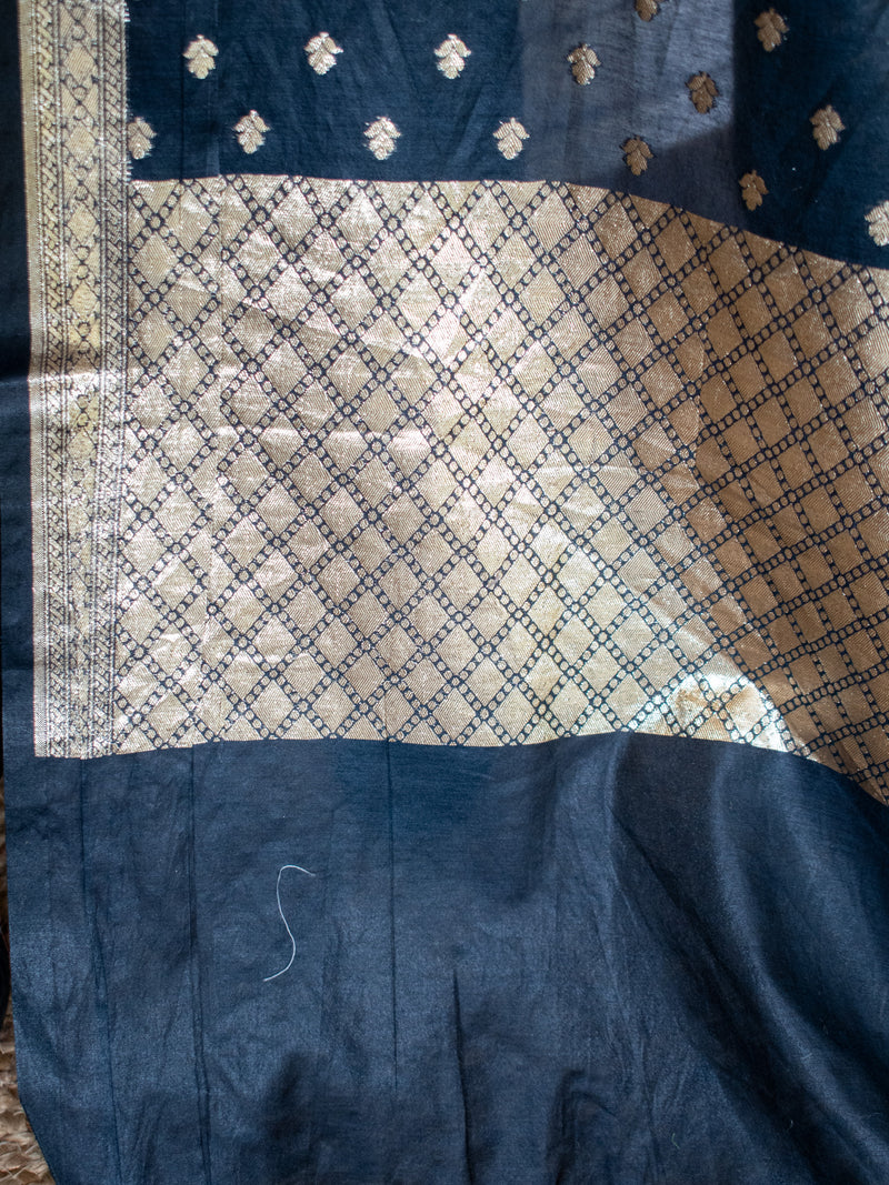 Banarasi Cotton Silk Salwar Kameez Material With Silver Zari Weaving & Dupatta-Black
