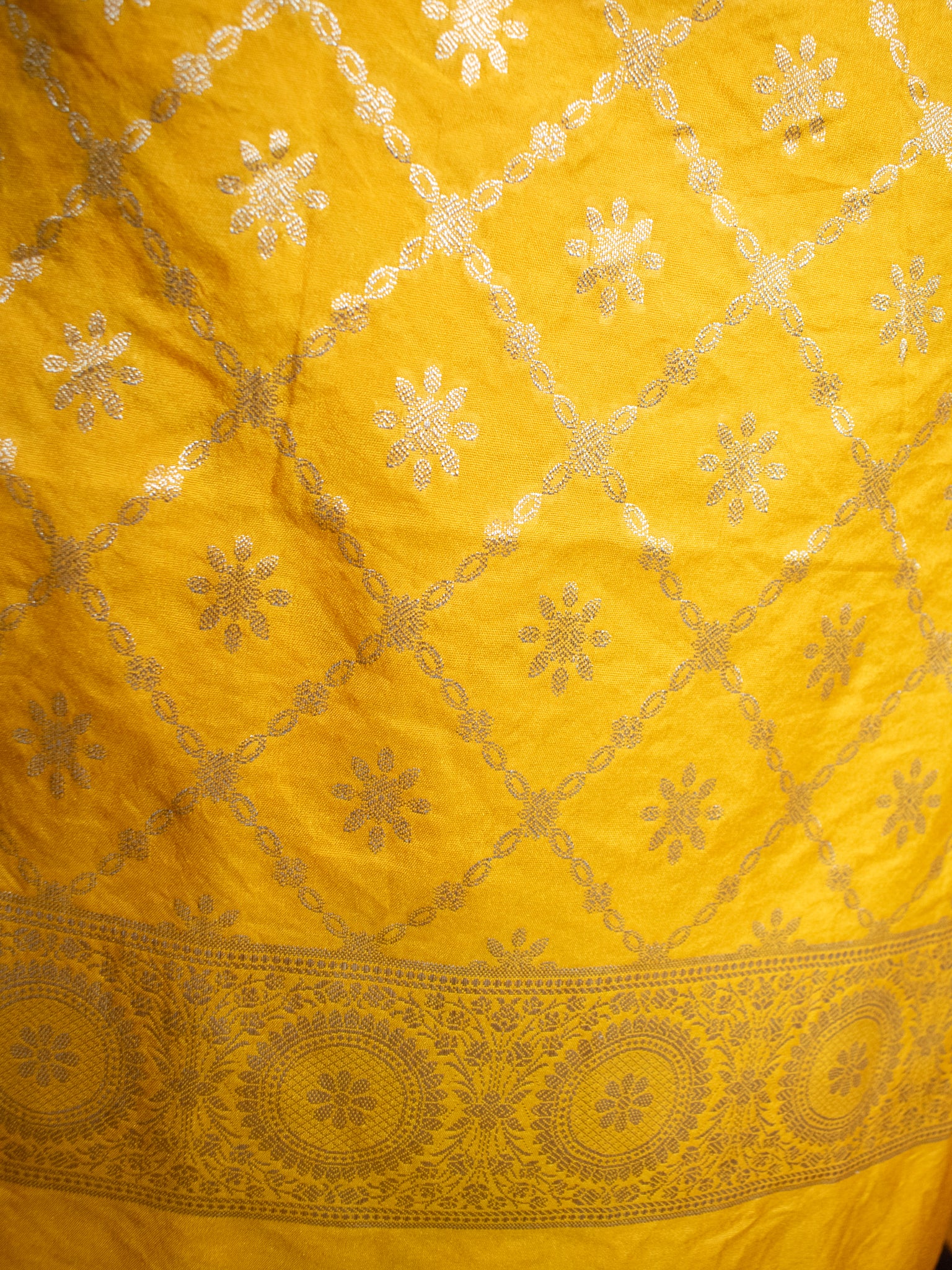 Banarasi Semi Katan Salwar Kameez Fabric With Dupatta- Yellow