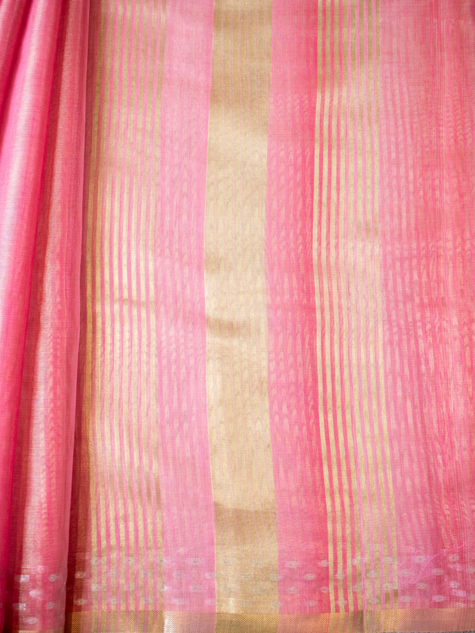 Banarasi Cotton Linen Saree With Resham Weaving & Zari Border-Pink