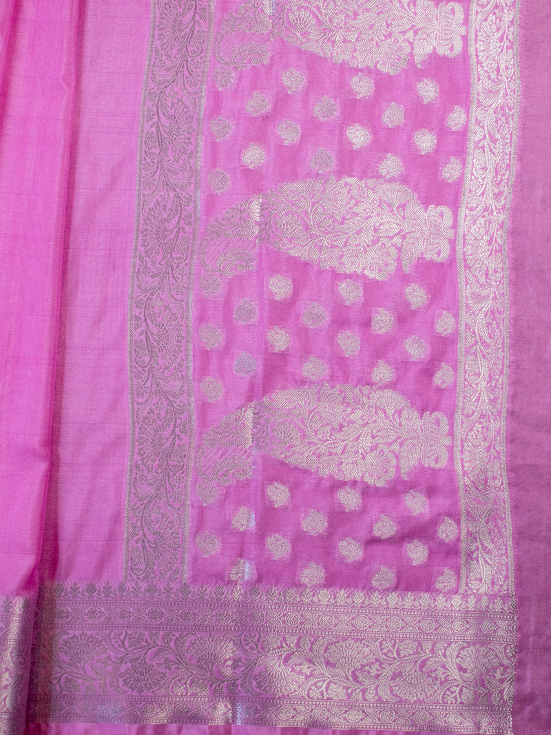 Banarasi Soft Cotton Plain Saree With Zari Border-Pink