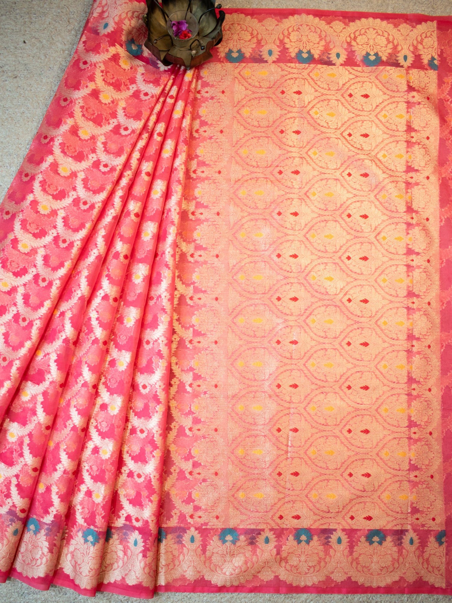 Banarasi Cotton Silk Saree With Silver Zari Weaving & Border-Pink