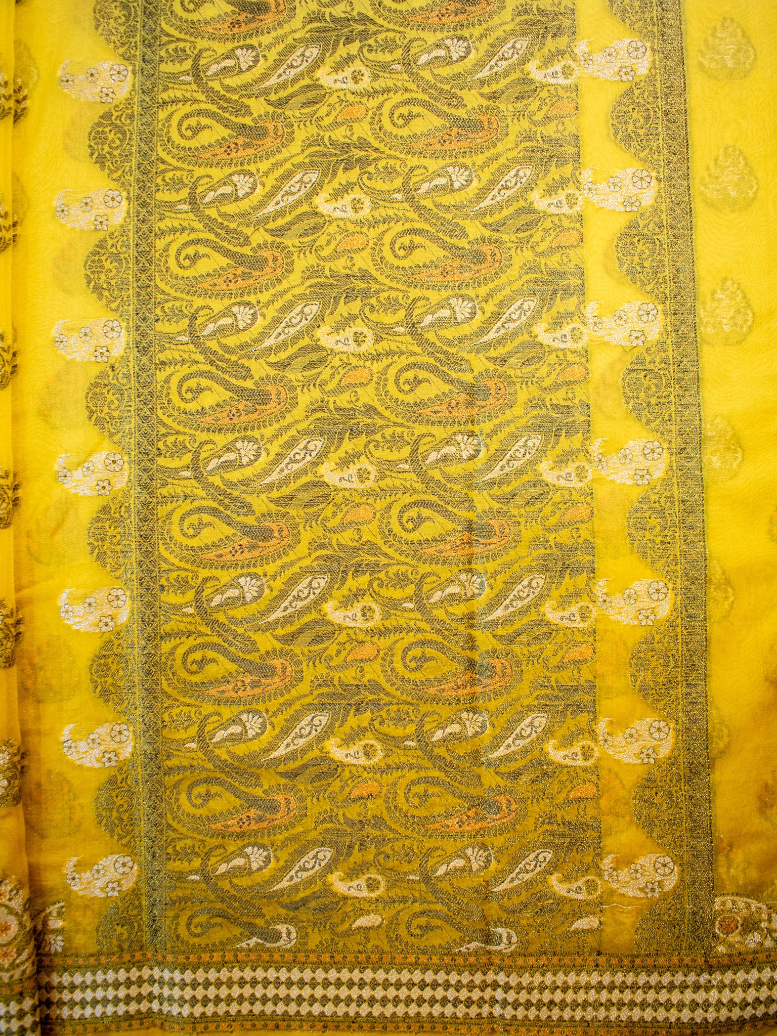 Banarasi Dual Shade Pure Georgette Saree With Resham Weaving-Yellow & White