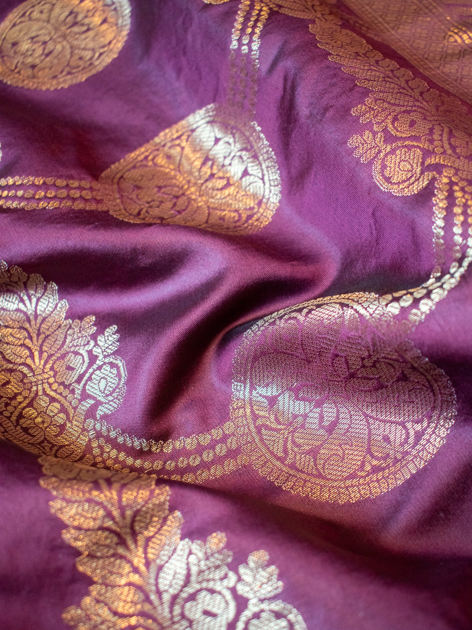 Banarasi Cotton Silk Saree With Antique Zari Weaving - Wine
