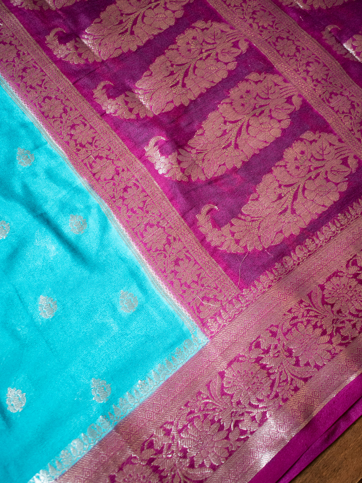 Banarasi Semi Chiffon Saree with Zari Weaving & Border- Blue