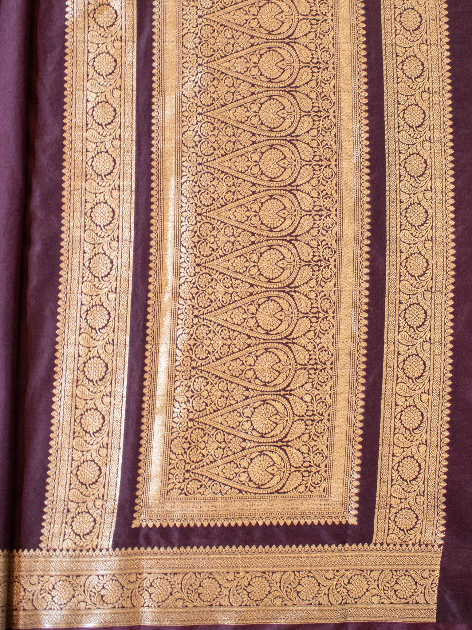 Banarasi Semi Silk Plain Saree With Weaving & Border- Wine