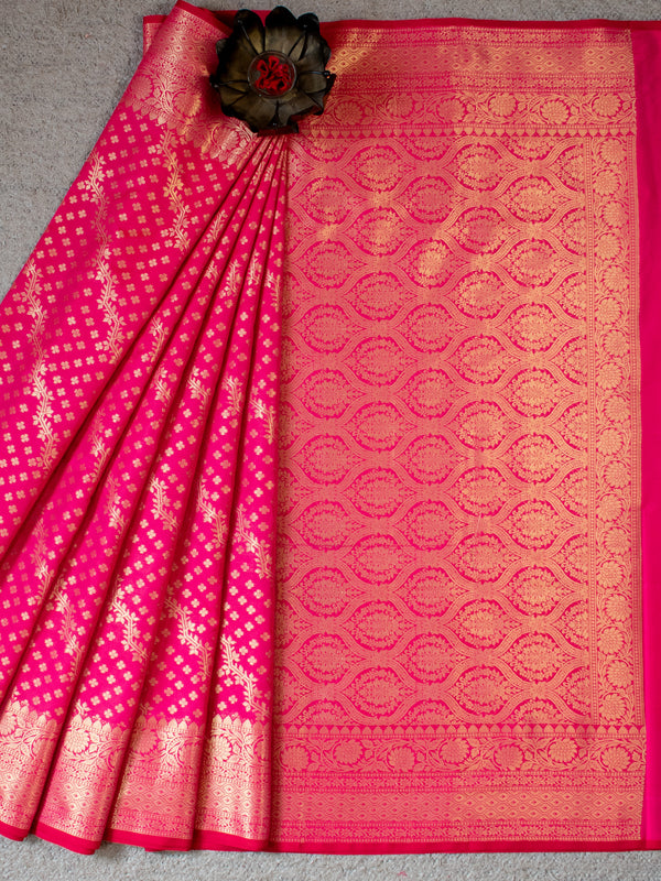 Banarasi Cotton Silk Saree With Meena Weaving-Pink