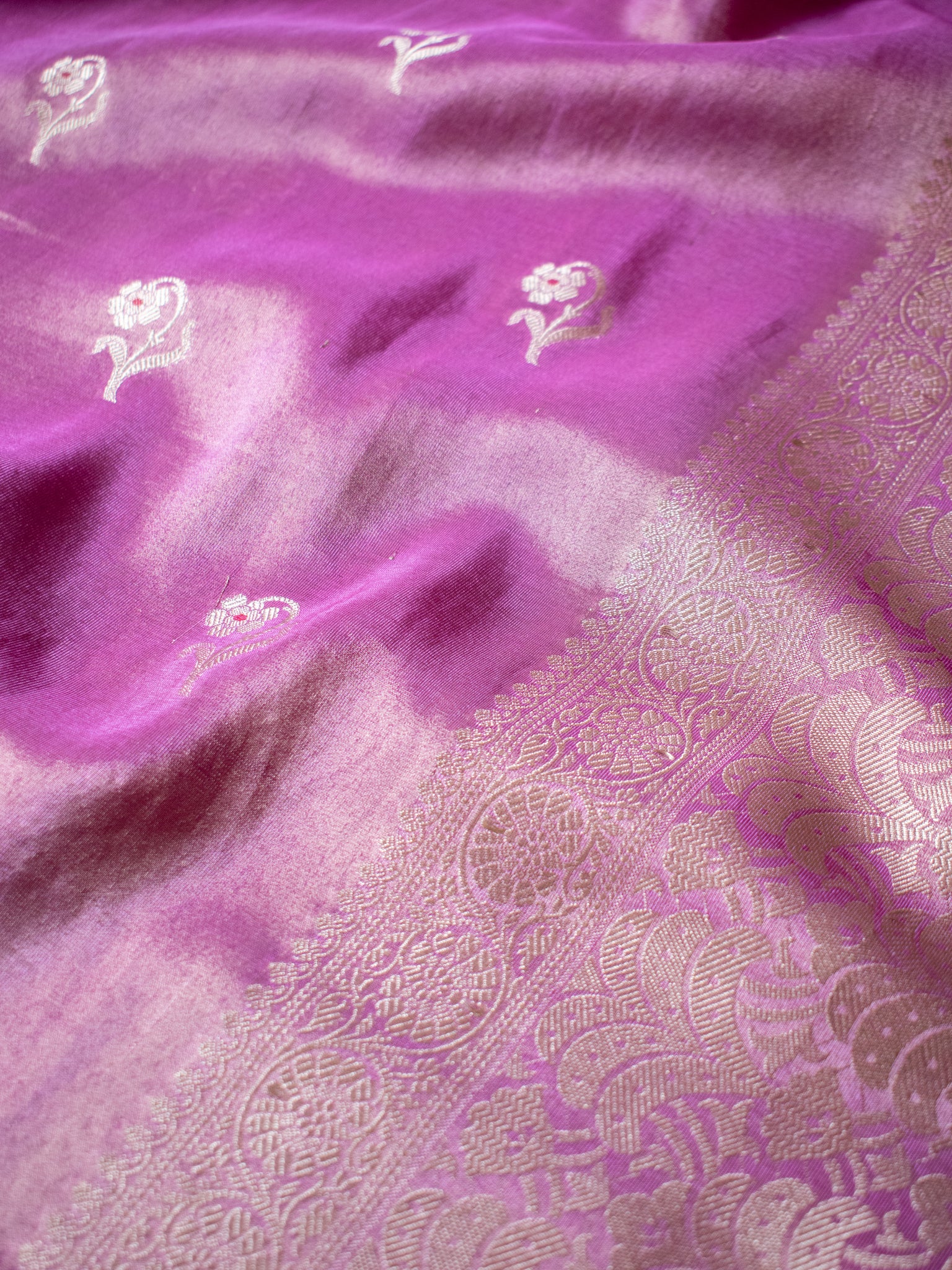 Banarasi Tissue Saree With Zari Weaving & Lace Border- Lavender