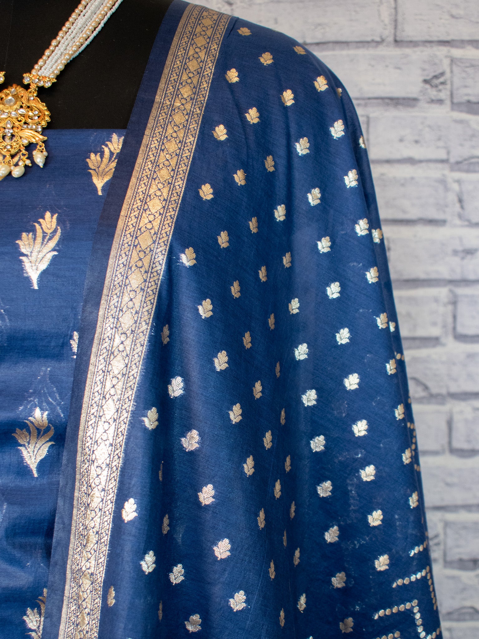 Copy of Banarasi Cotton Silk Salwar Kameez Material With Silver Zari Weaving & Dupatta-Blue