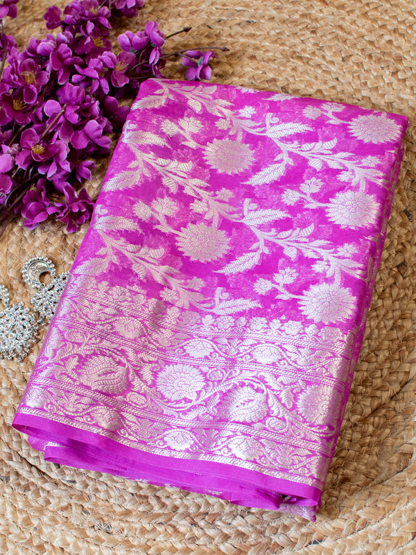 Banarasi Cotton Silk Saree With Silver Zari Weaving & Border-Lavender