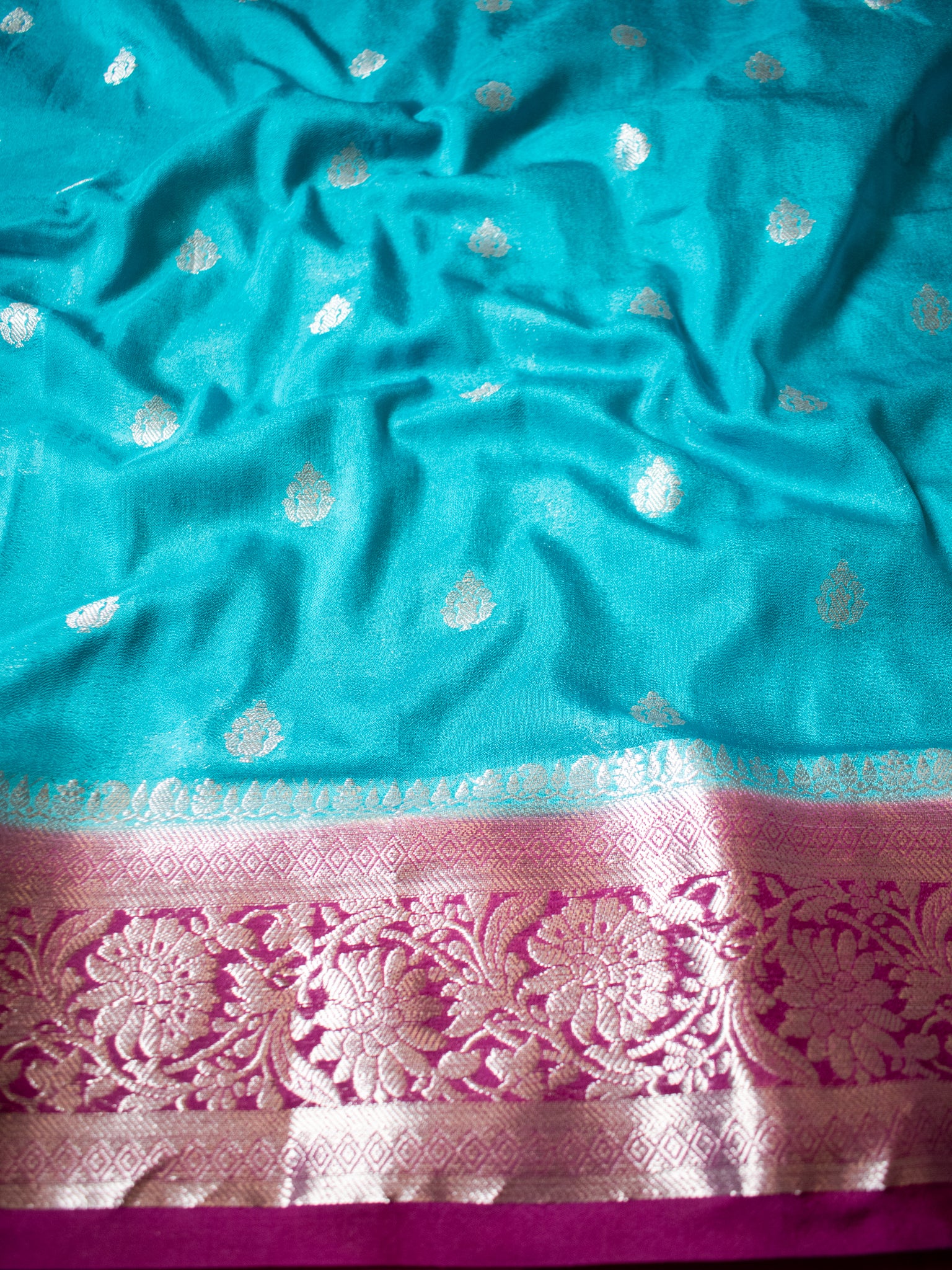 Banarasi Semi Chiffon Saree with Zari Weaving & Border- Blue