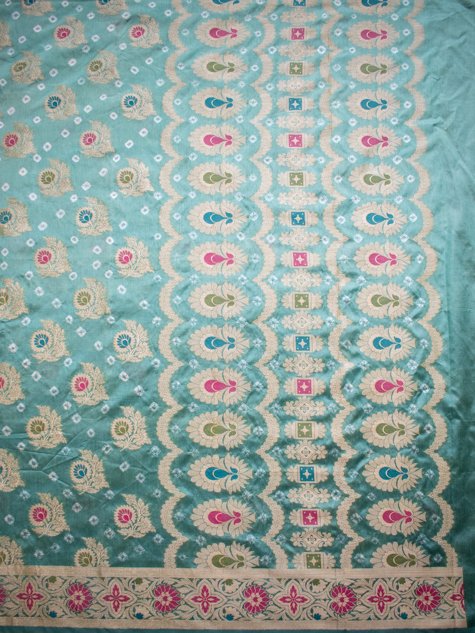 Banarasi Cotton Silk Bandhani Saree With Meena Weaving-Blue