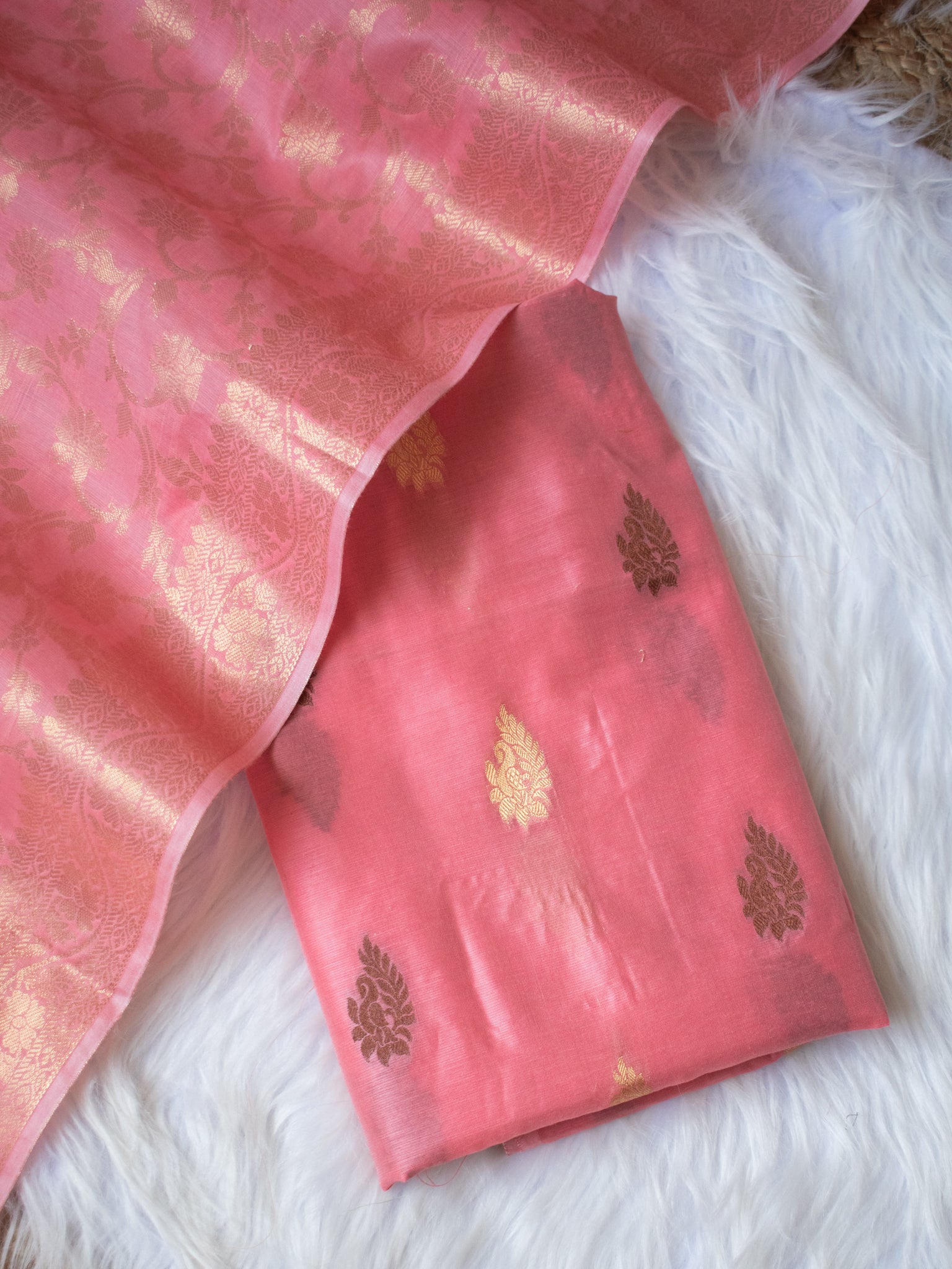 Banarasi Cotton Silk Salwar Kameez with Floral Dupatta- Pink