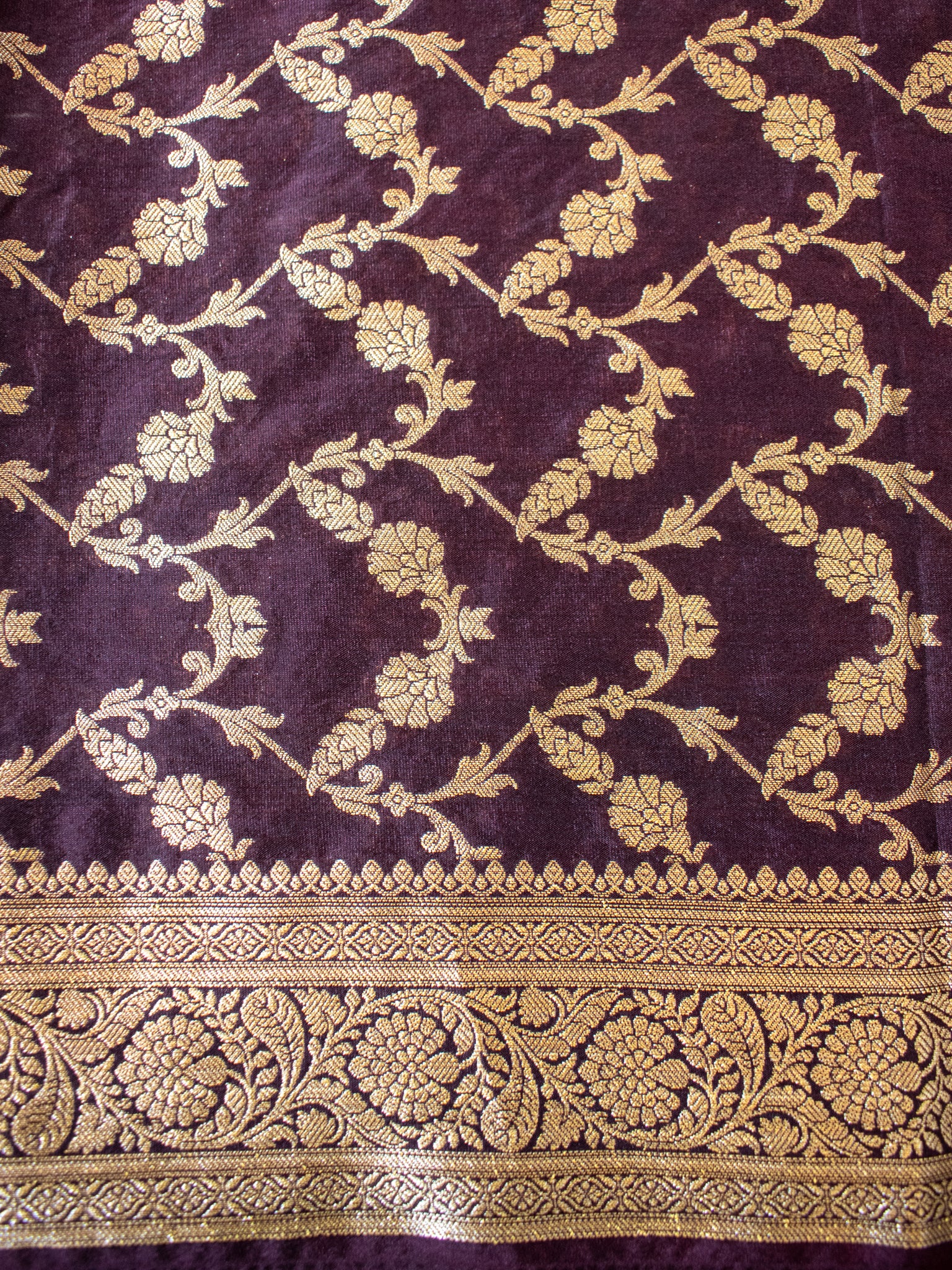 Banarasi Semi Silk Plain Saree With Weaving & Border- Wine