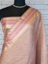 Banarasi Crushed Tissue Saree With Zari Border- Peach