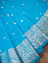 Banarasi Soft Cotton Saree With Silver Zari Border-Blue