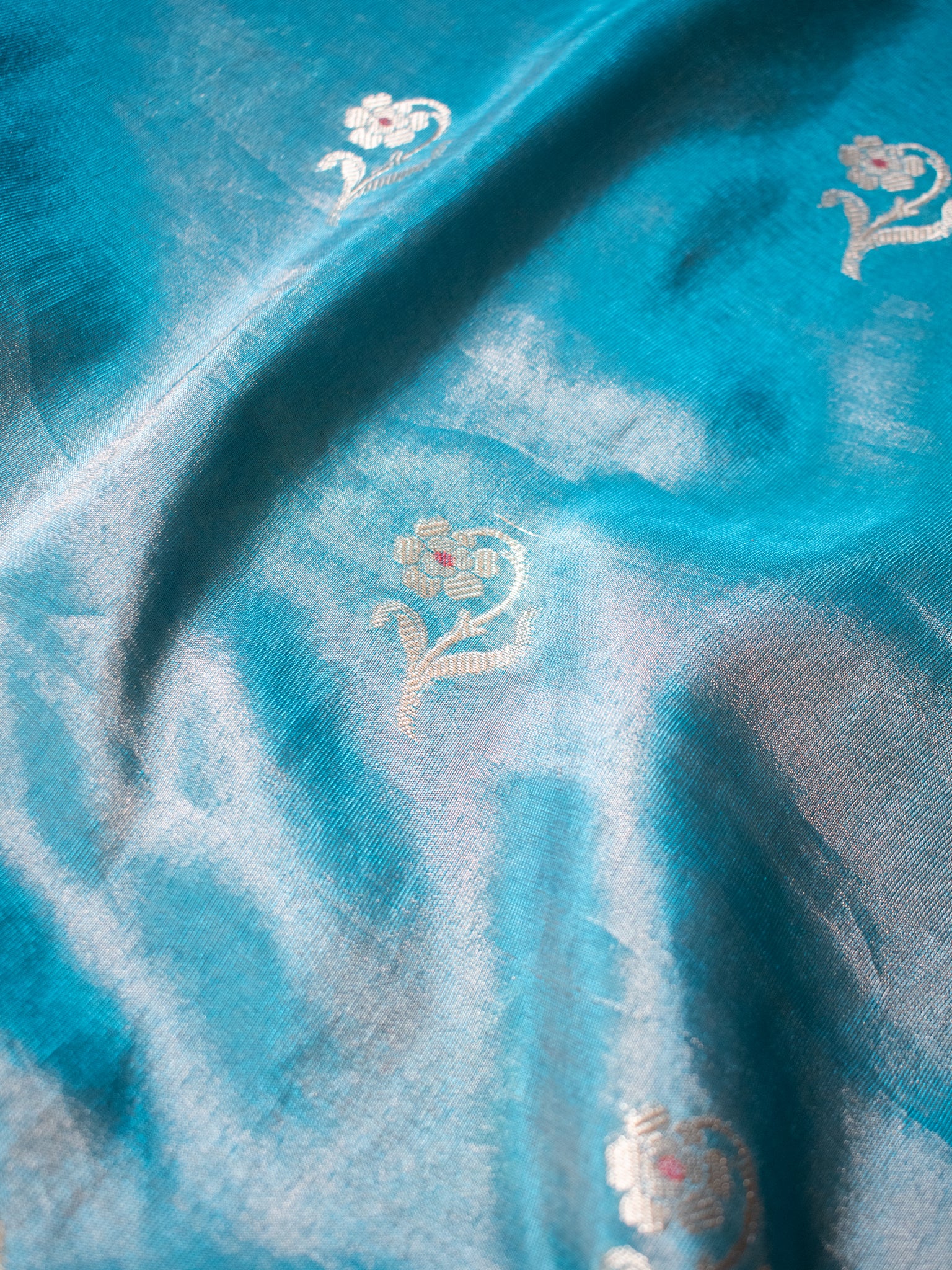 Banarasi Tissue Saree With Zari Weaving & Lace Border- Blue