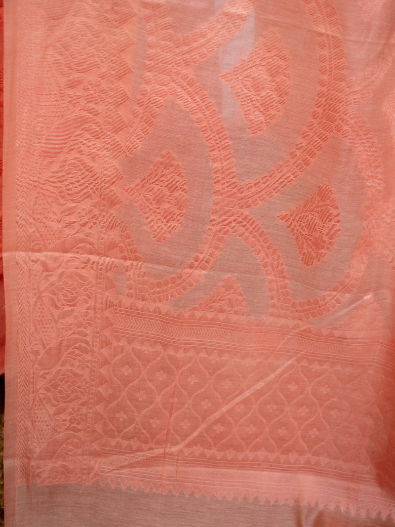 Banarasi Soft Cotton Salwar Kameez Fabric Resham Weaving With Dupatta-Peach