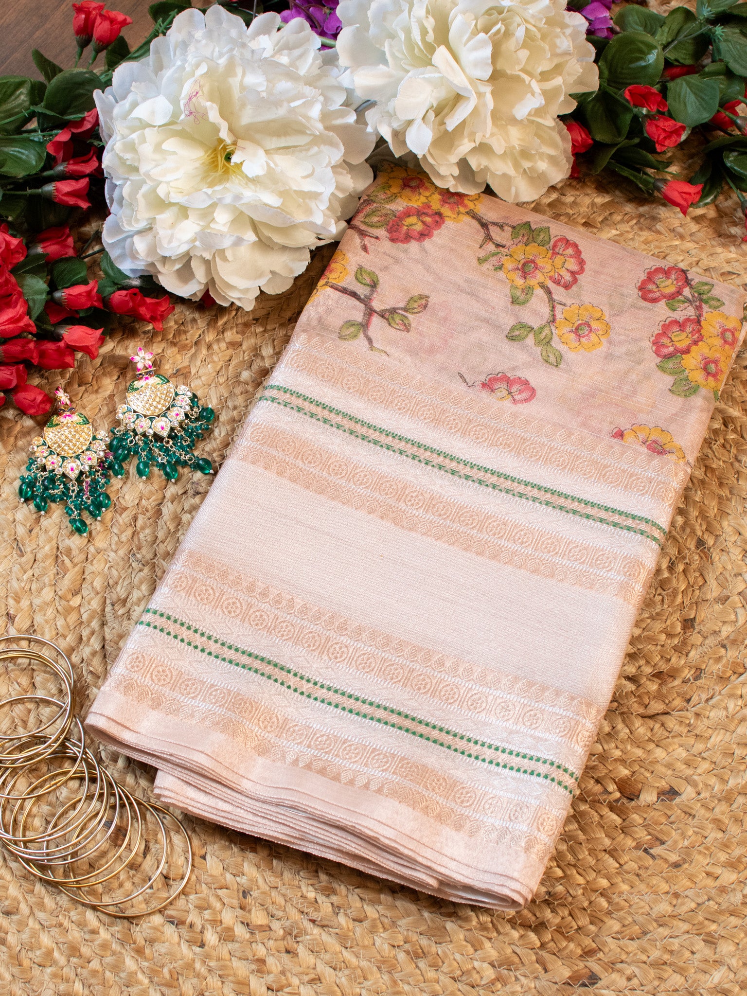 Banarasi Soft Tissue Saree With Zari Weaving & Skirt Border- Warm Pink