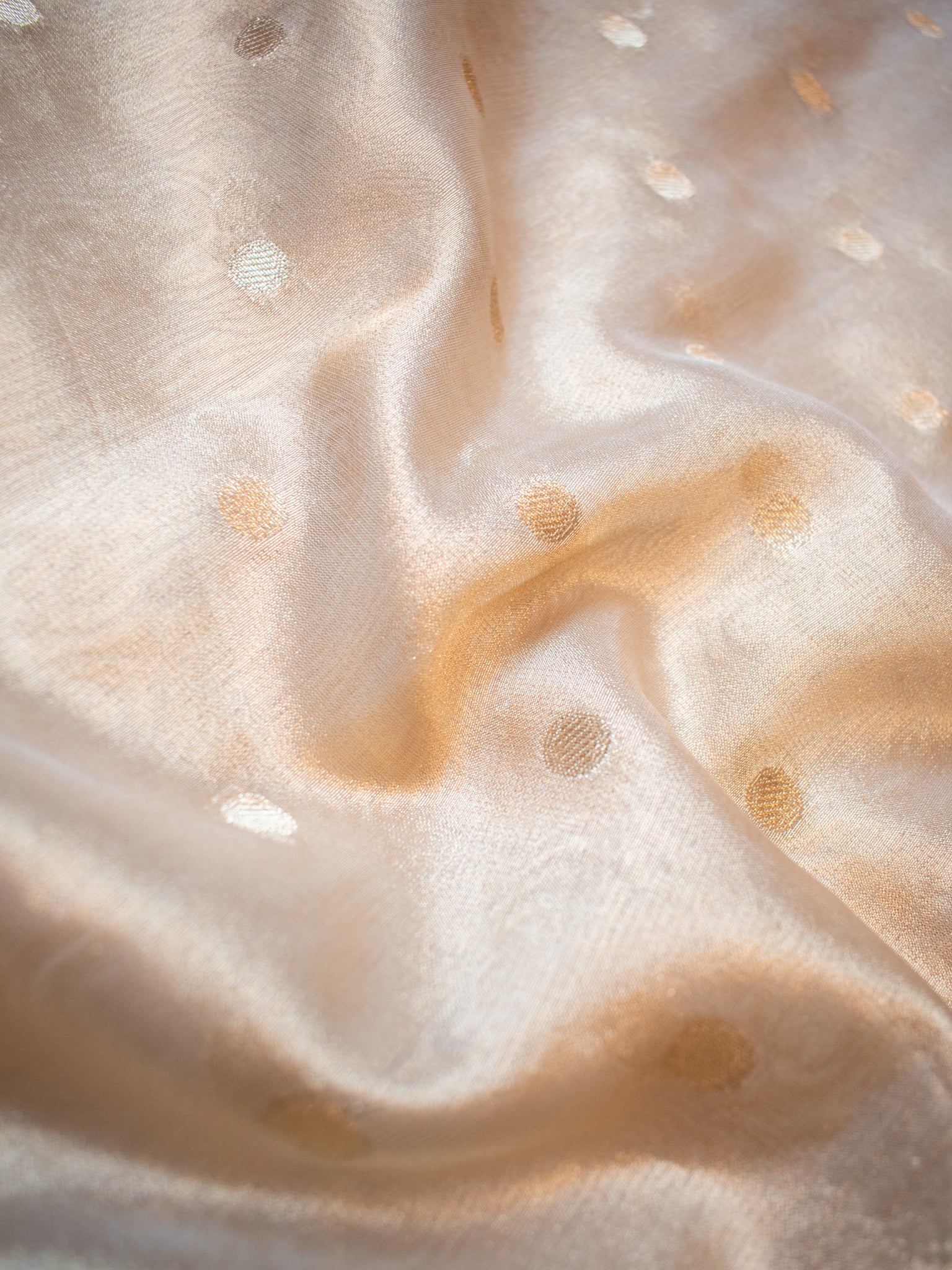 Banarasi Tissue Saree With Zari Buti Weaving & Lace Border- Beige